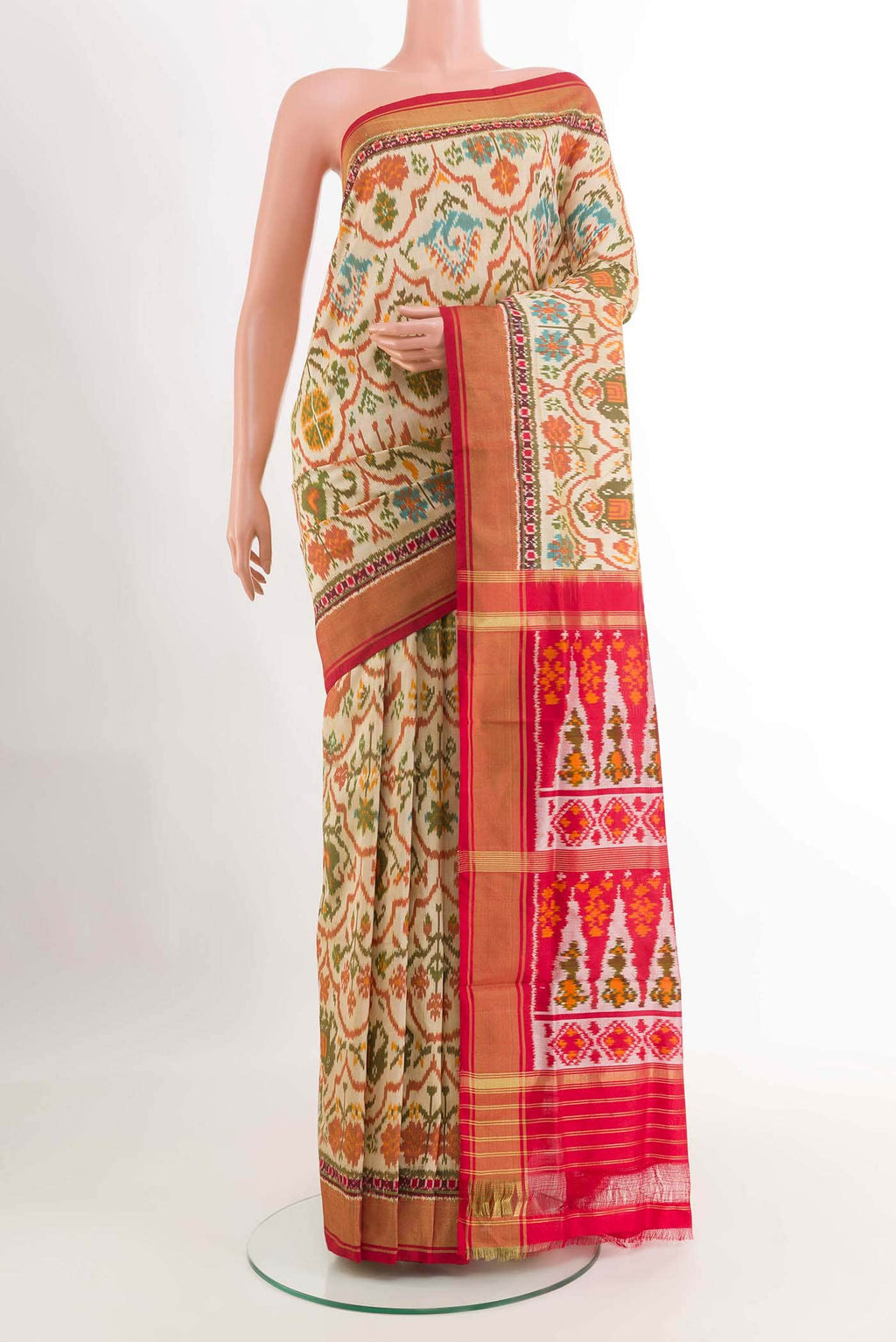 Off White Pochampally Silk Saree