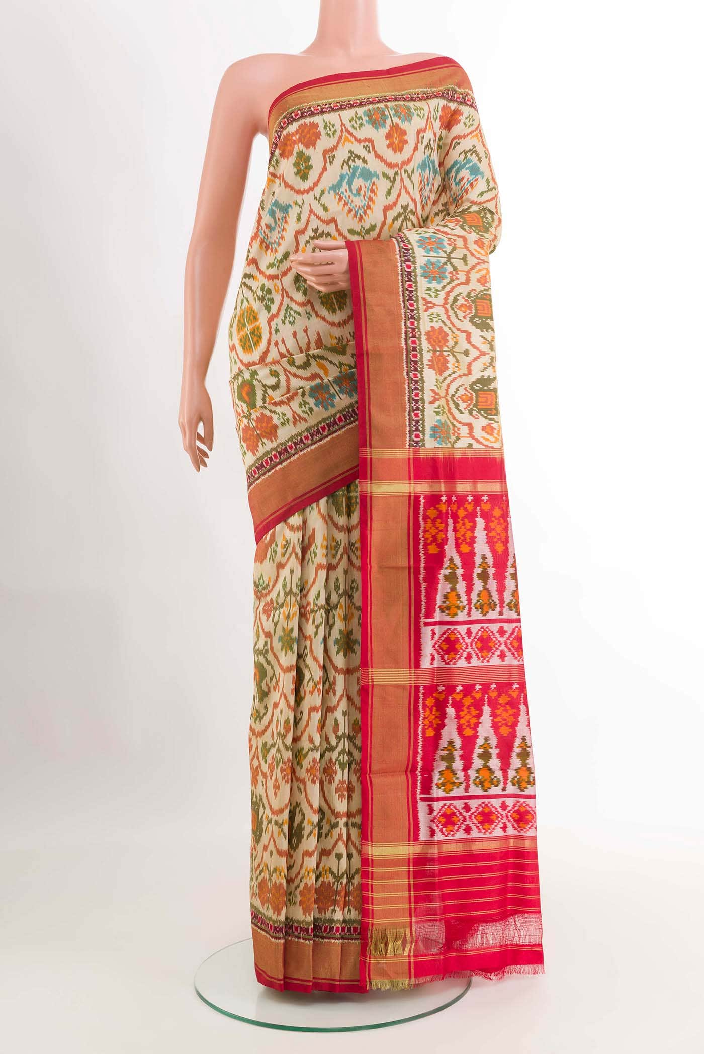 Off White Pochampally Silk Saree