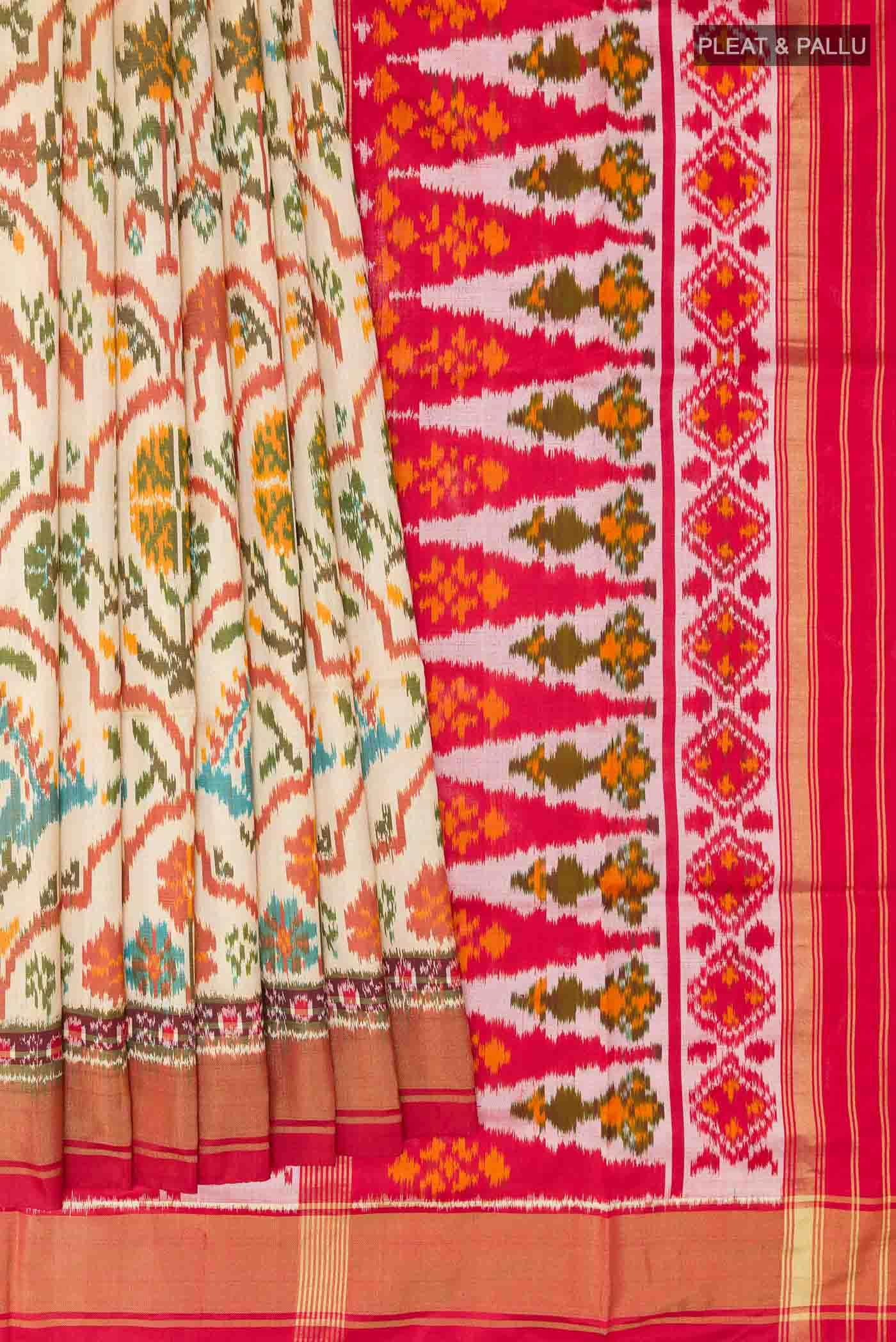 Off White Pochampally Silk Saree