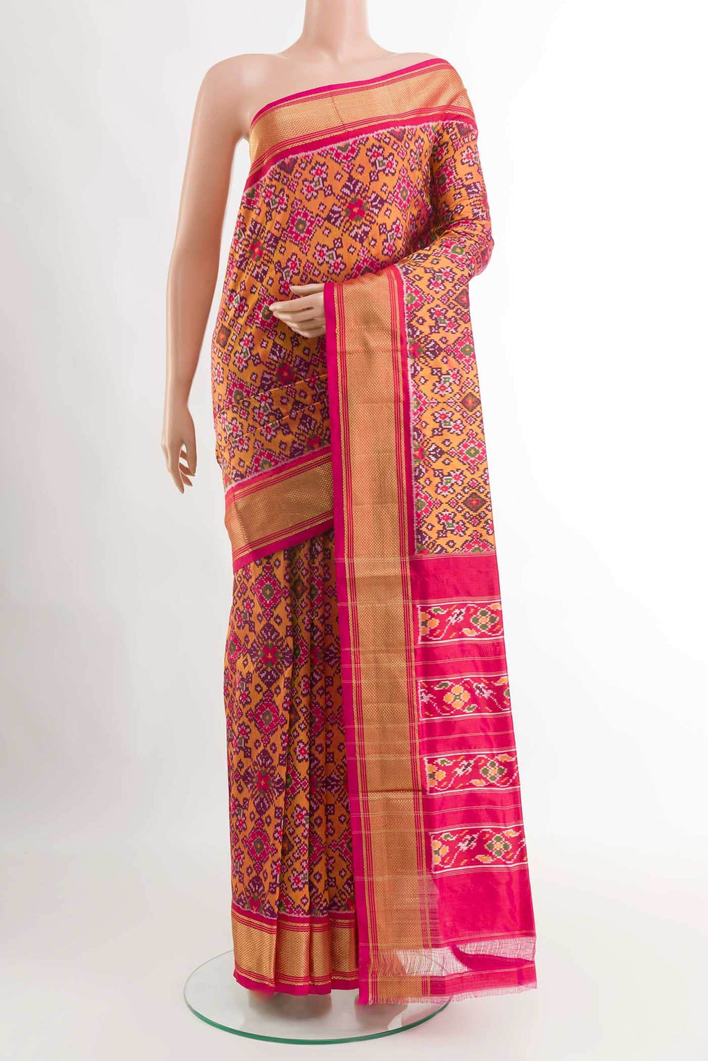 Brick Orange Pochampally Silk Saree
