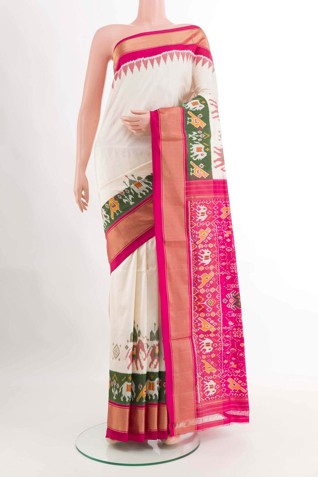 Off White Pochampally Silk Saree