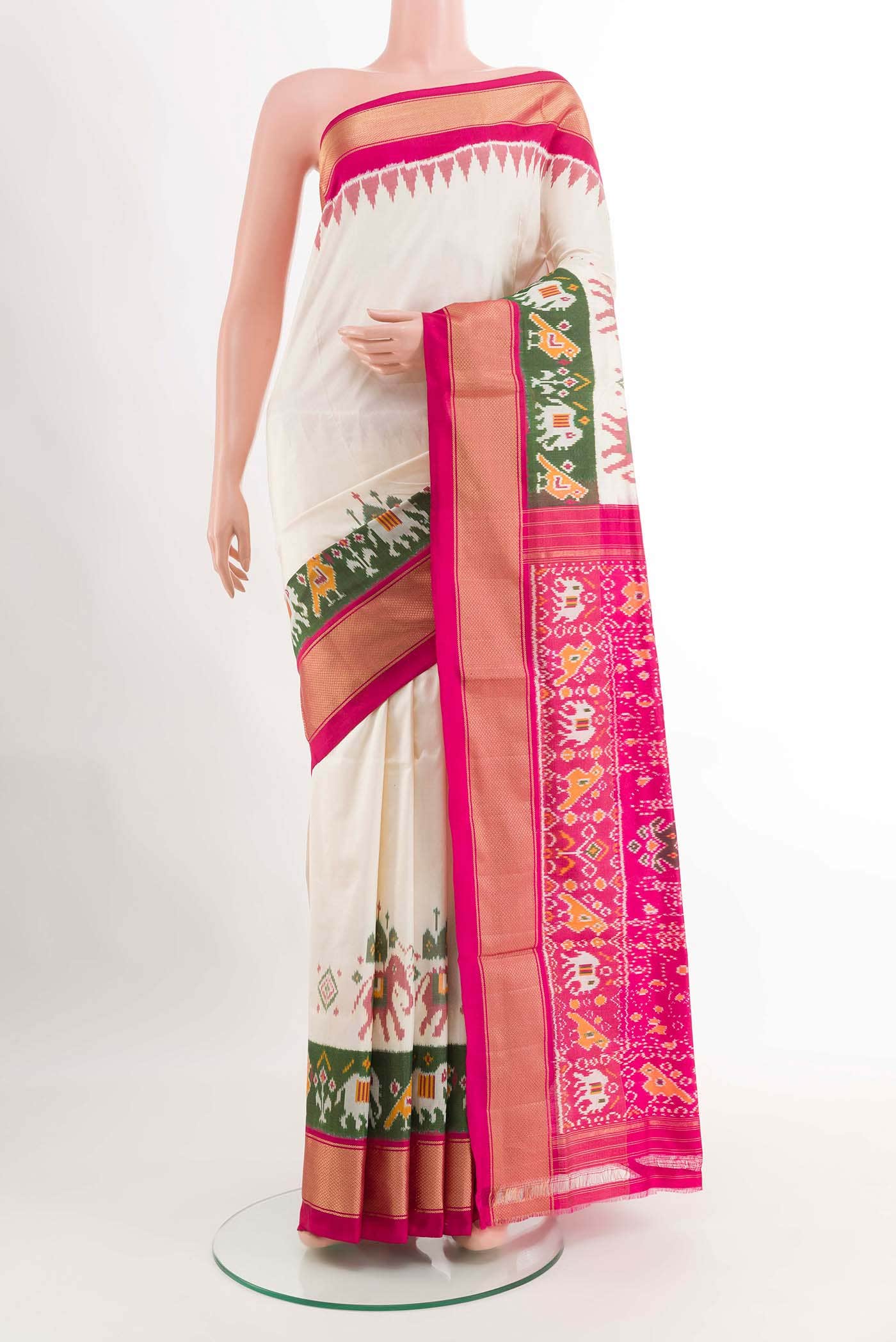 Off White Pochampally Silk Saree