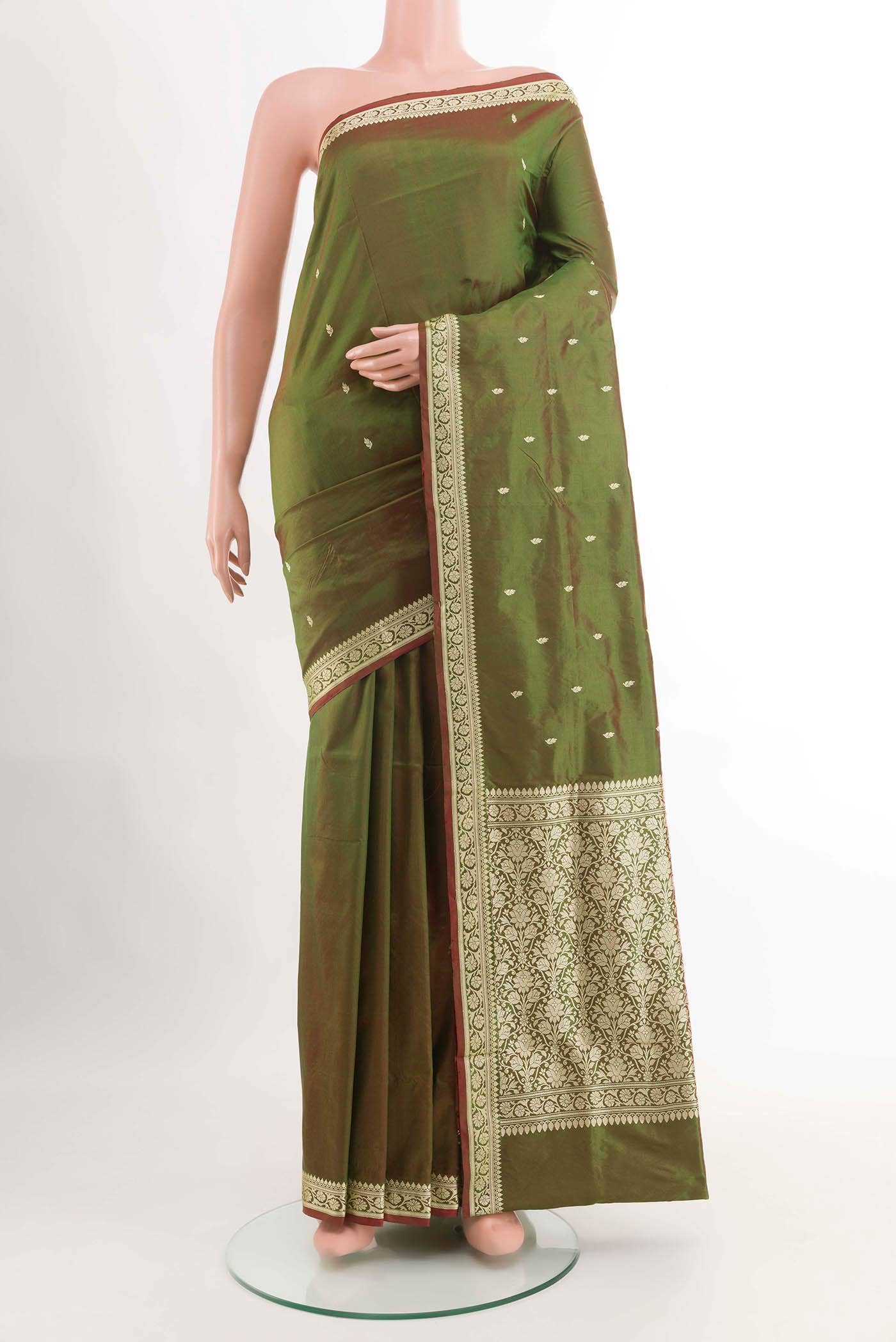 Mehandi Green Dual Tone Banarasi Katan Silk Saree