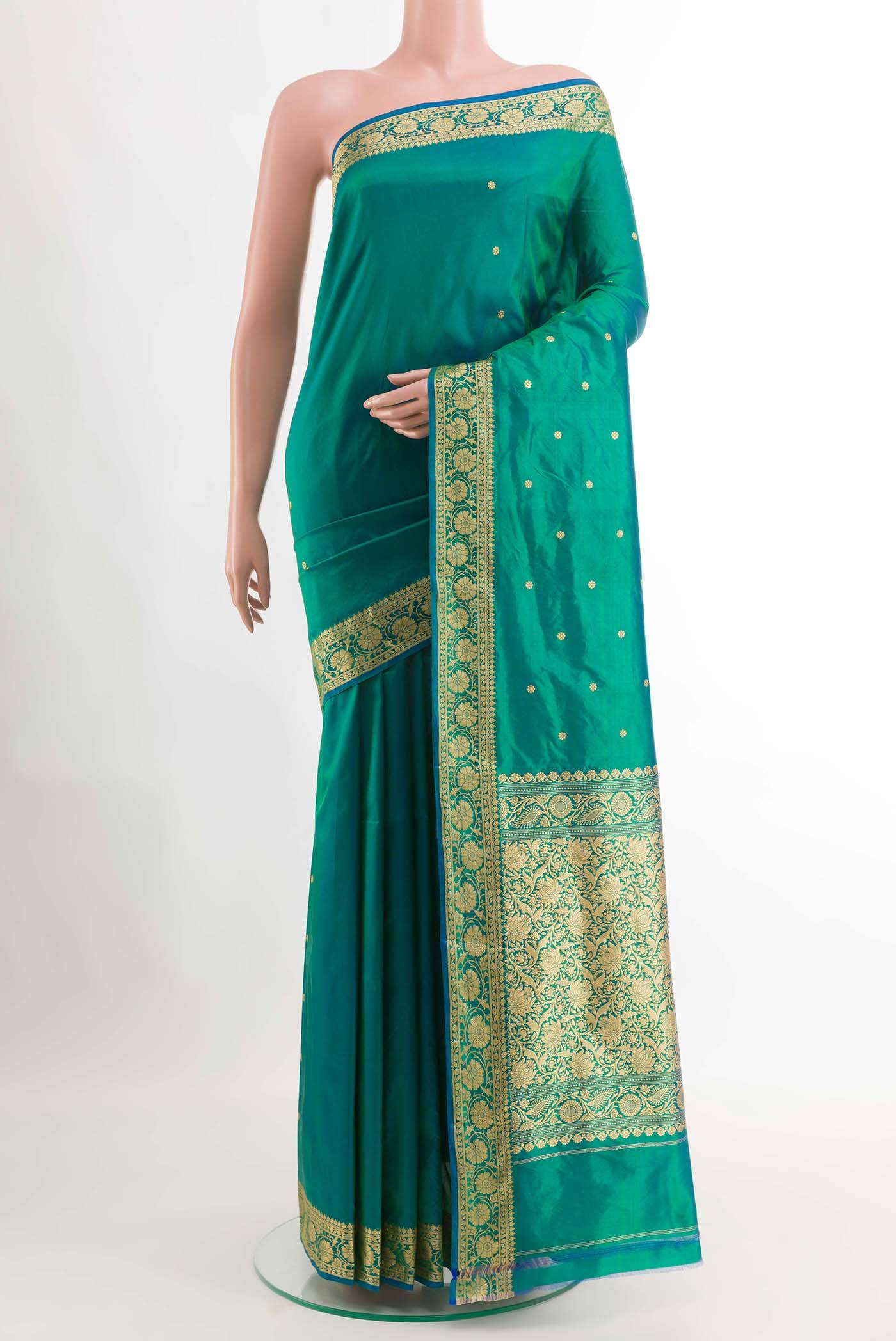 Peacock Blue Dual Tone Banarasi Katan Silk Saree