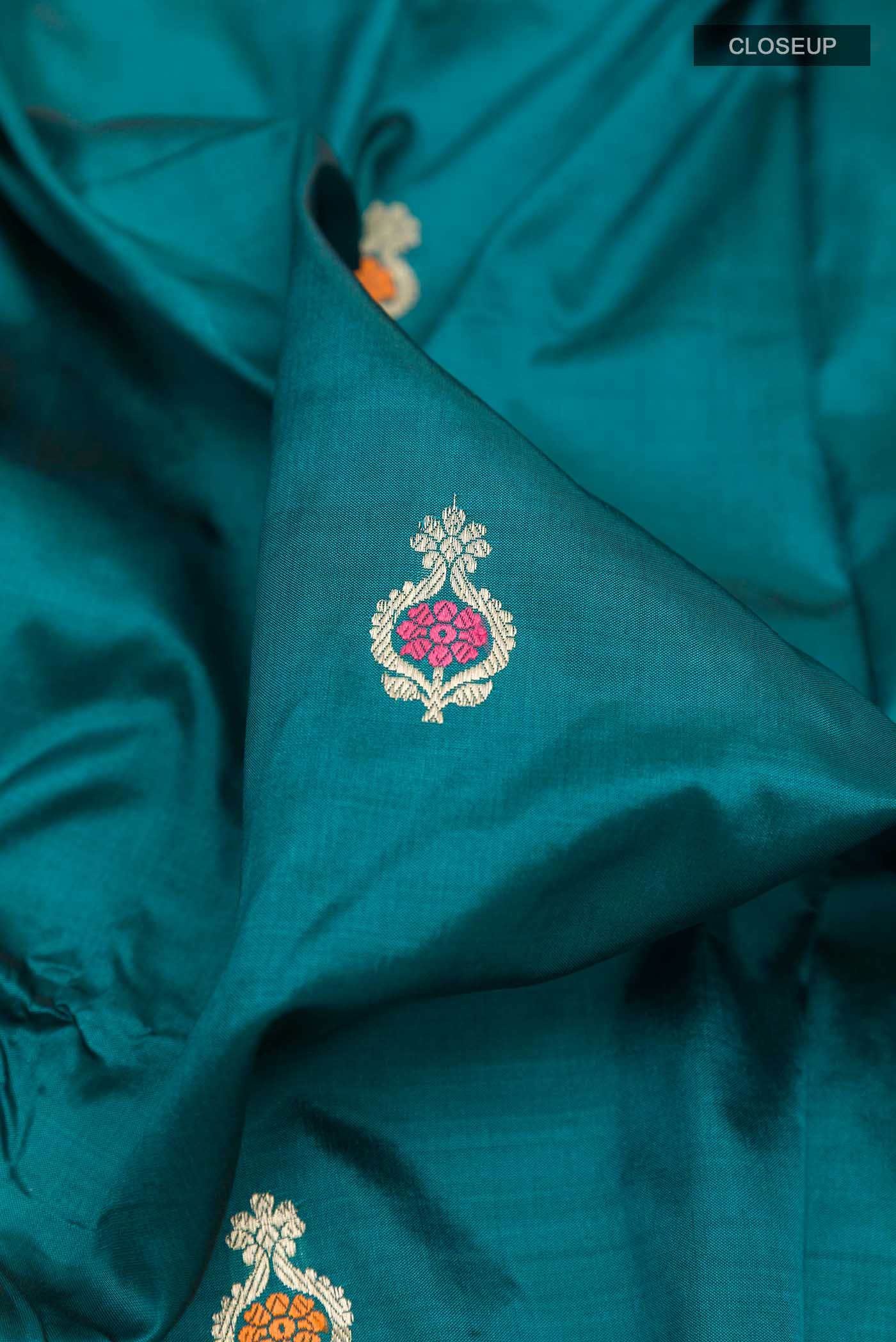 Peacock Blue Banarasi Katan Silk Saree