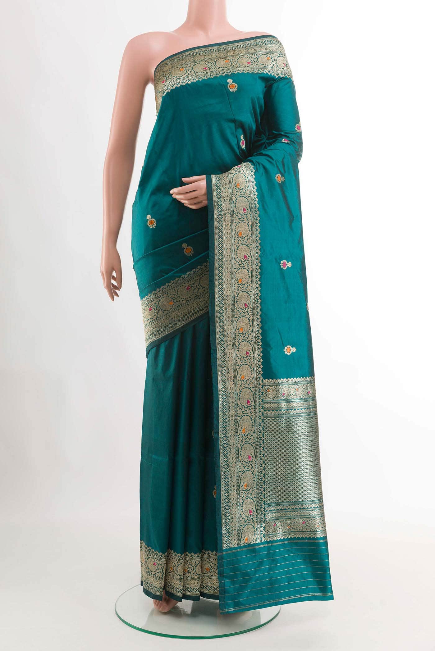 Peacock Blue Banarasi Katan Silk Saree