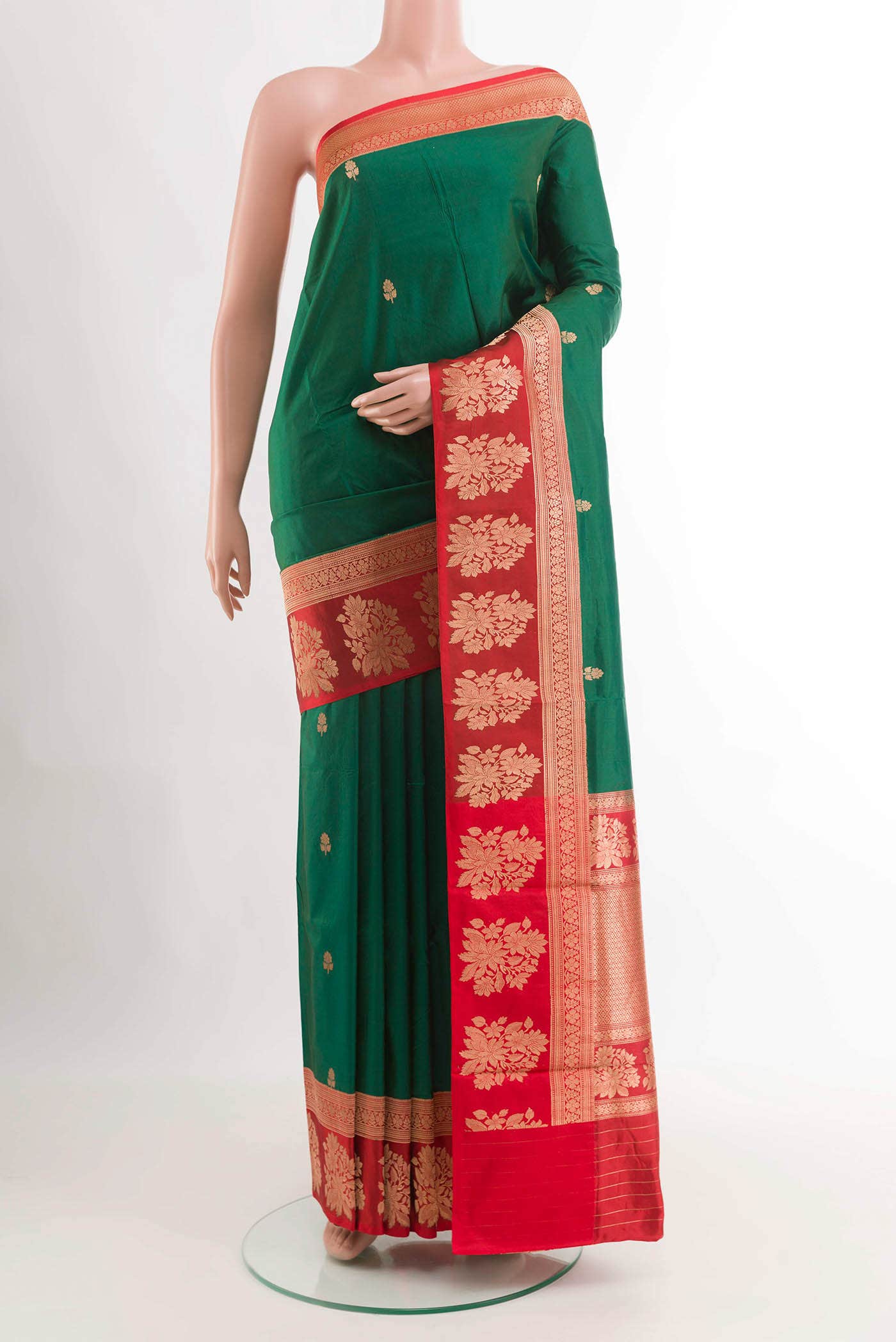 Bottle Green Banarasi Katan Silk Saree