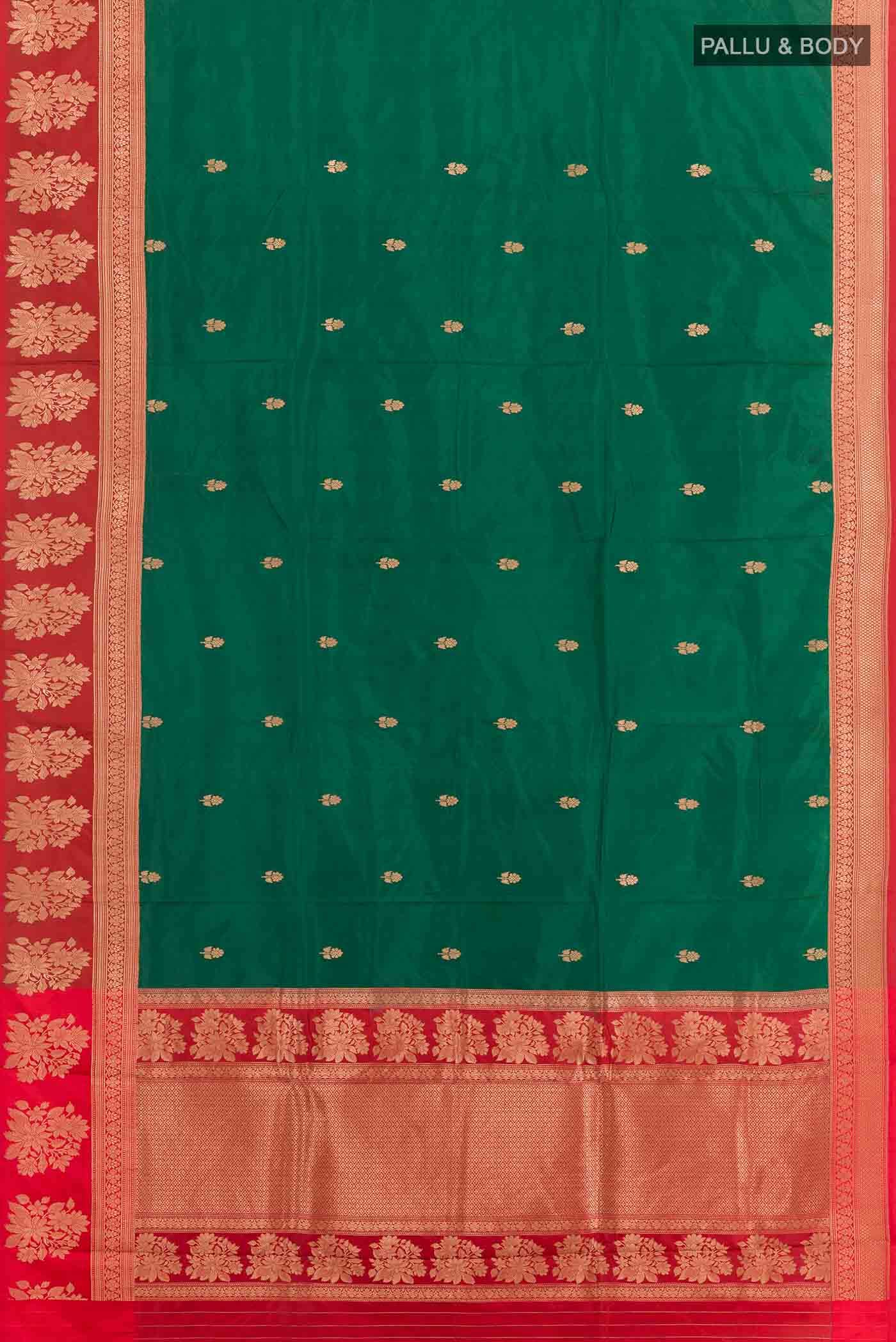 Bottle Green Banarasi Katan Silk Saree