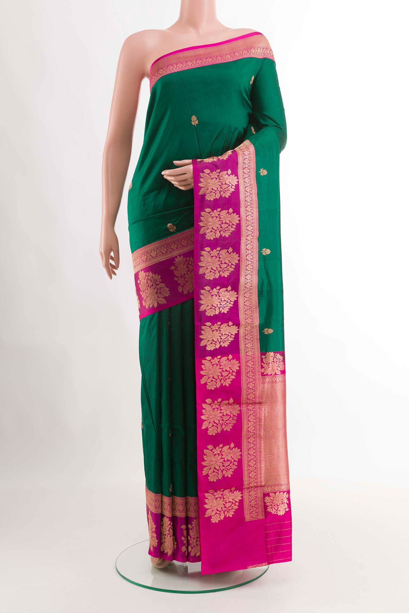 Bottle Green Banarasi Katan Silk Saree