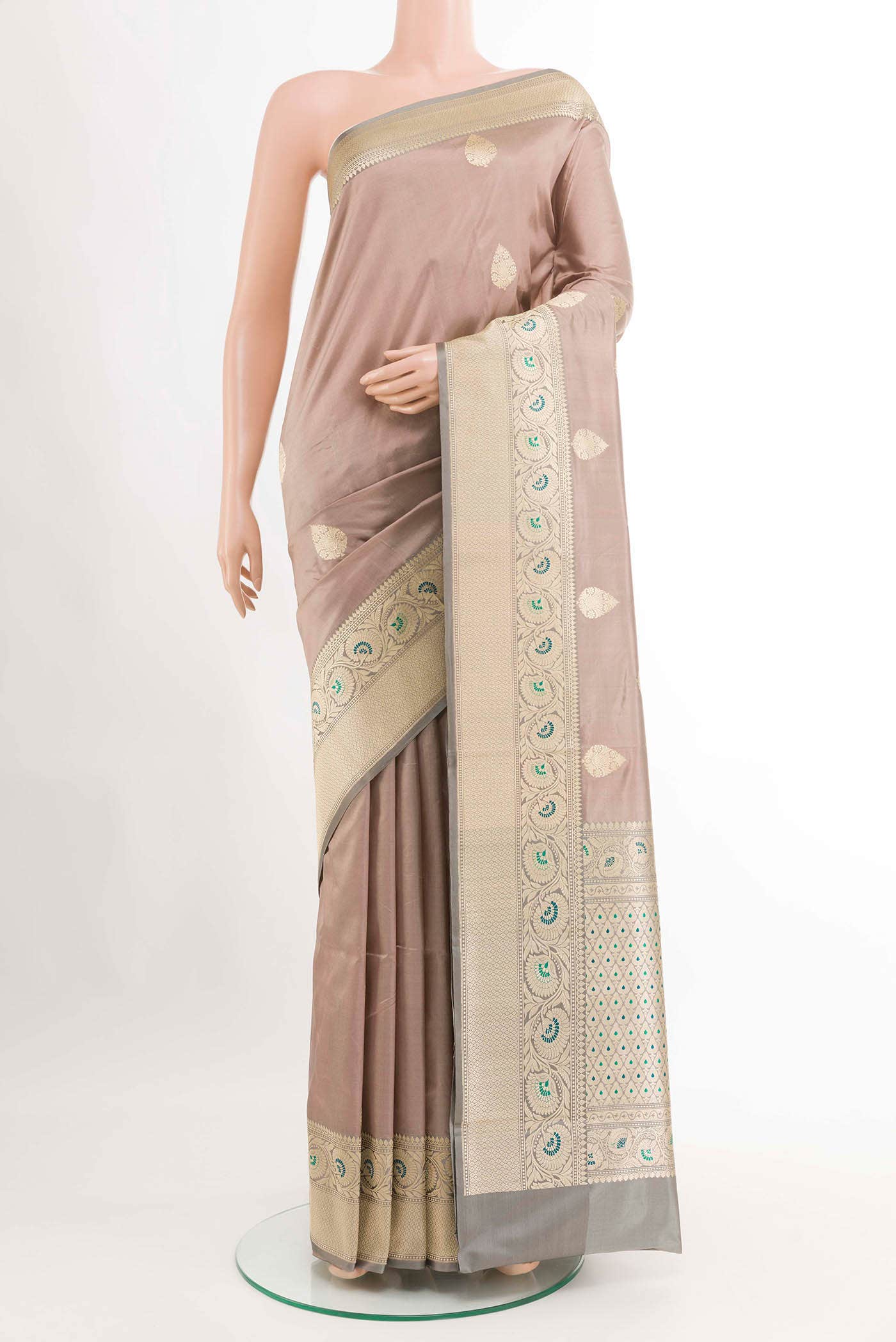 Dark Beige Banarasi Katan Silk Saree
