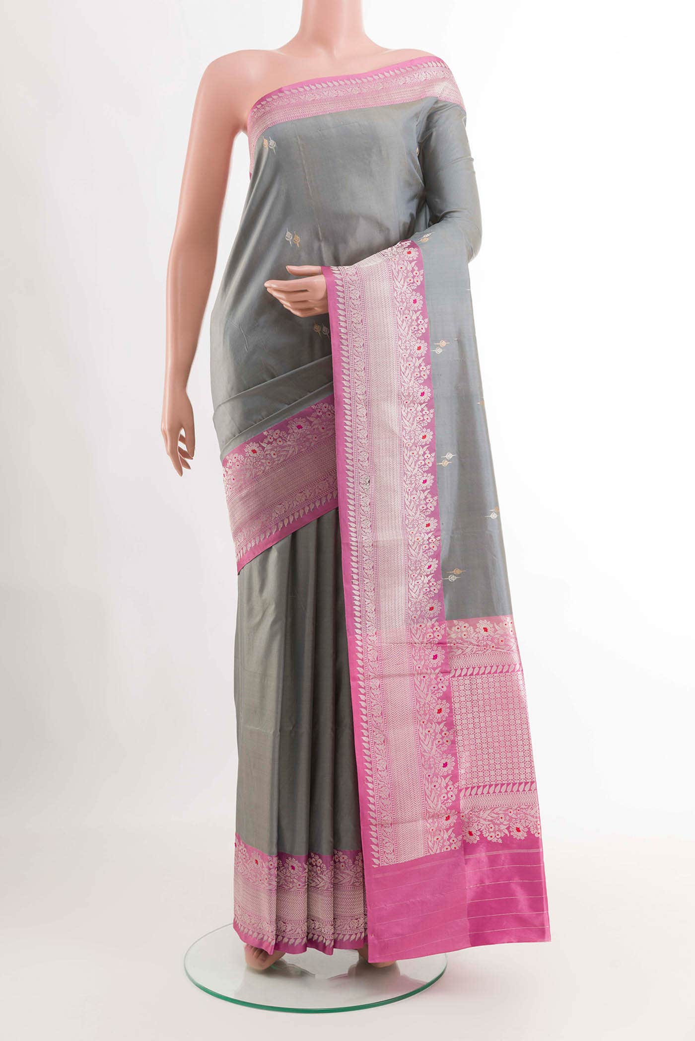 Grey Banarasi Katan Silk Saree