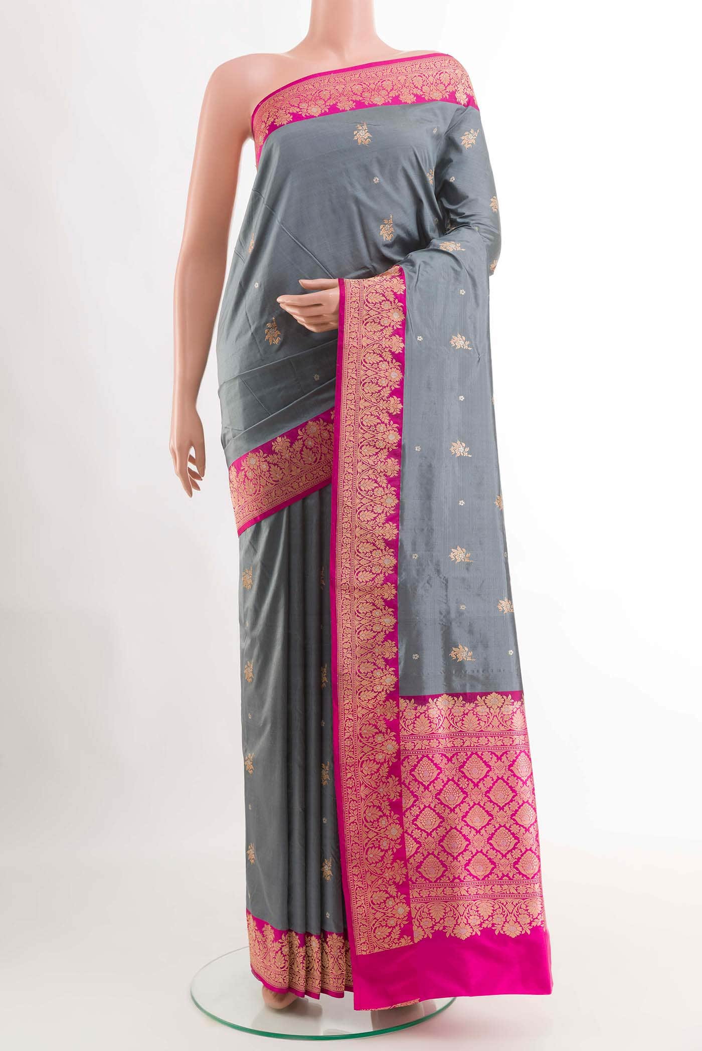 Grey Banarasi Katan Silk Saree
