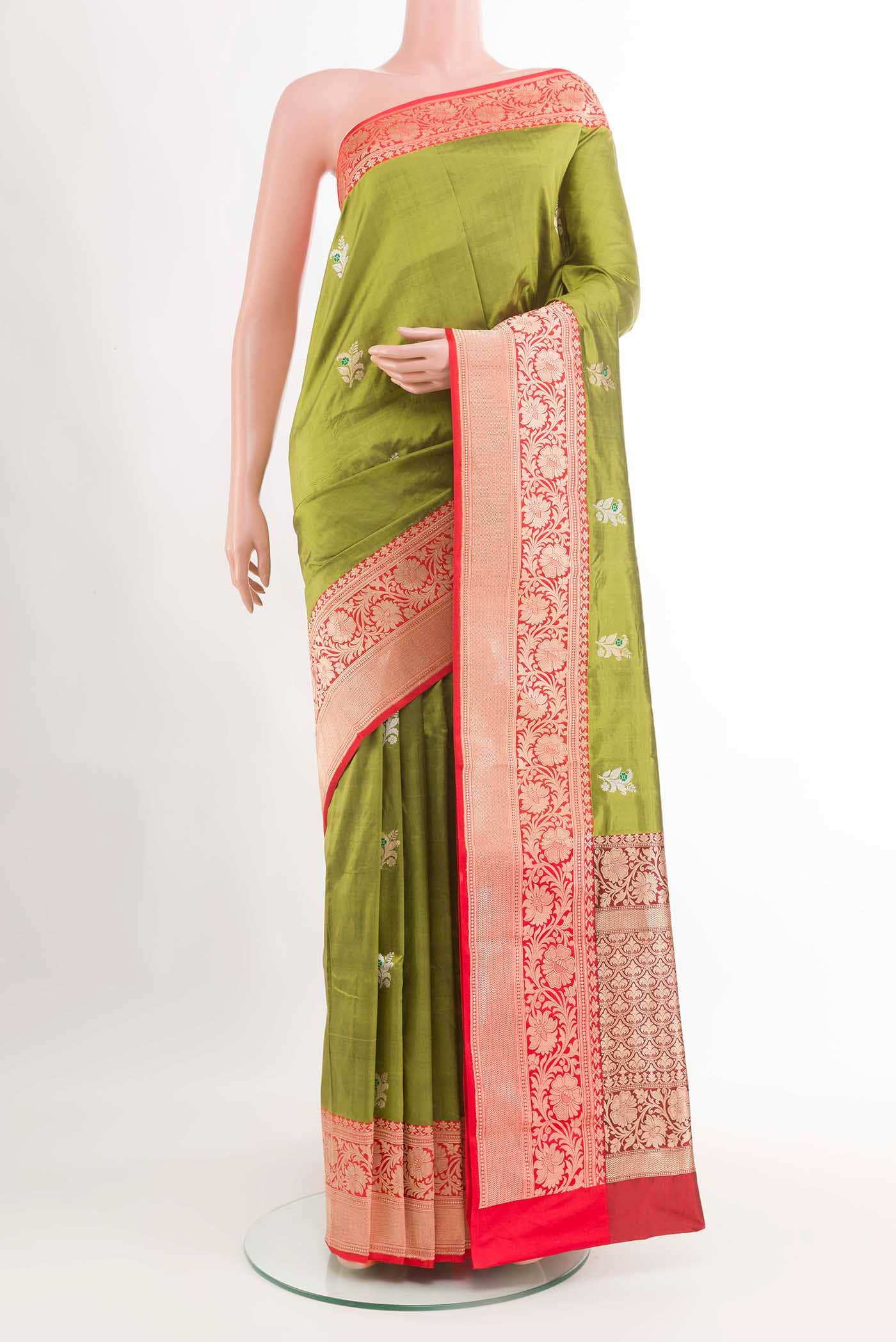 Mehandi Green Banarasi Katan Silk Saree
