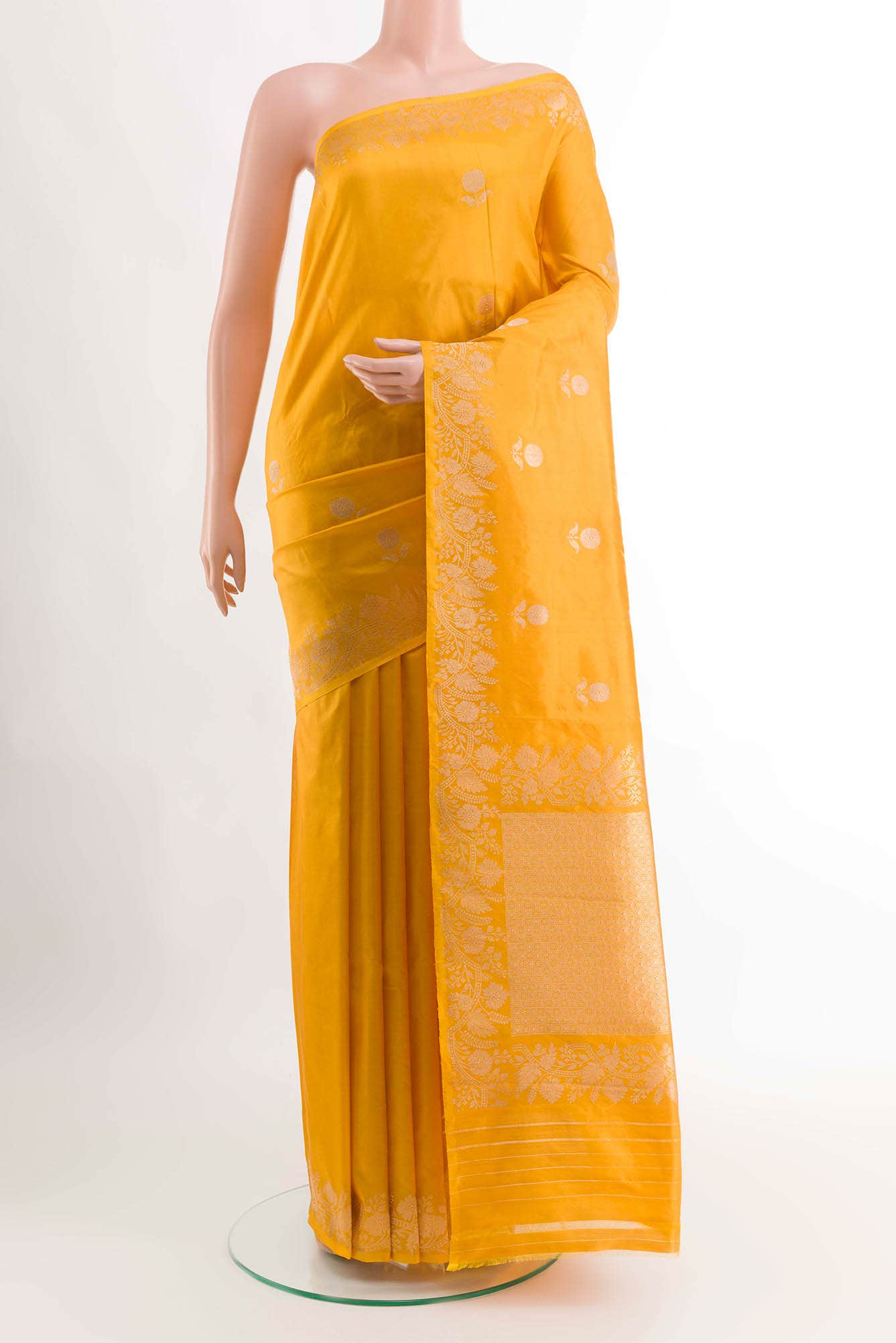 Yellow Banarasi Katan Silk Saree