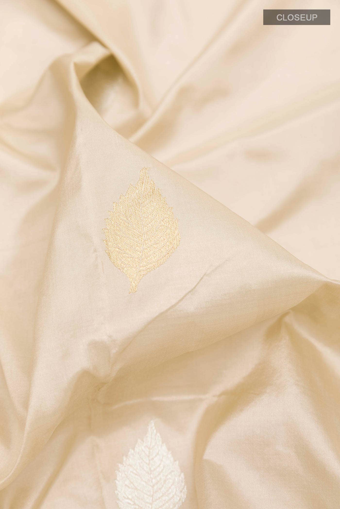 Cream Banarasi Katan Silk Saree