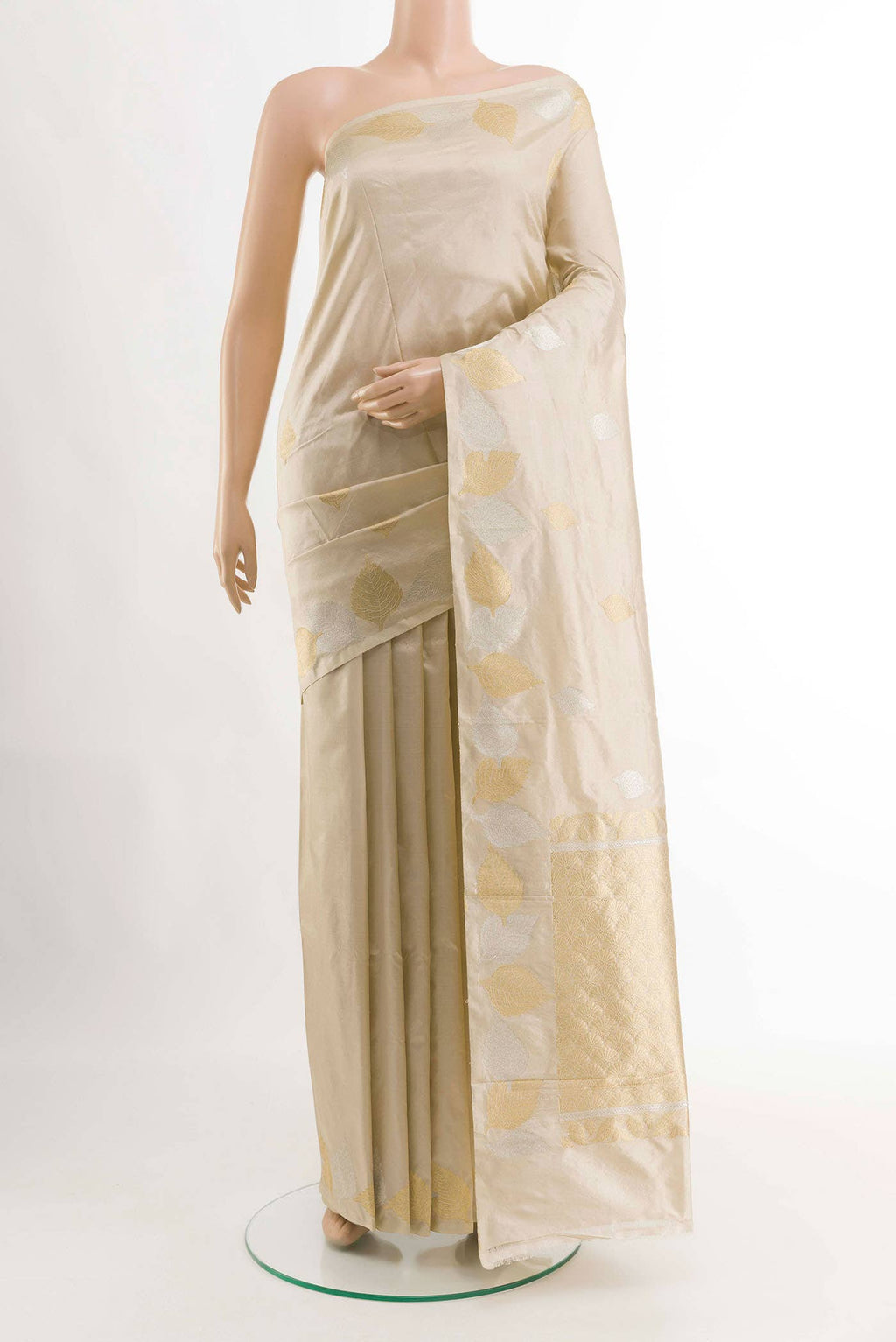 Cream Banarasi Katan Silk Saree