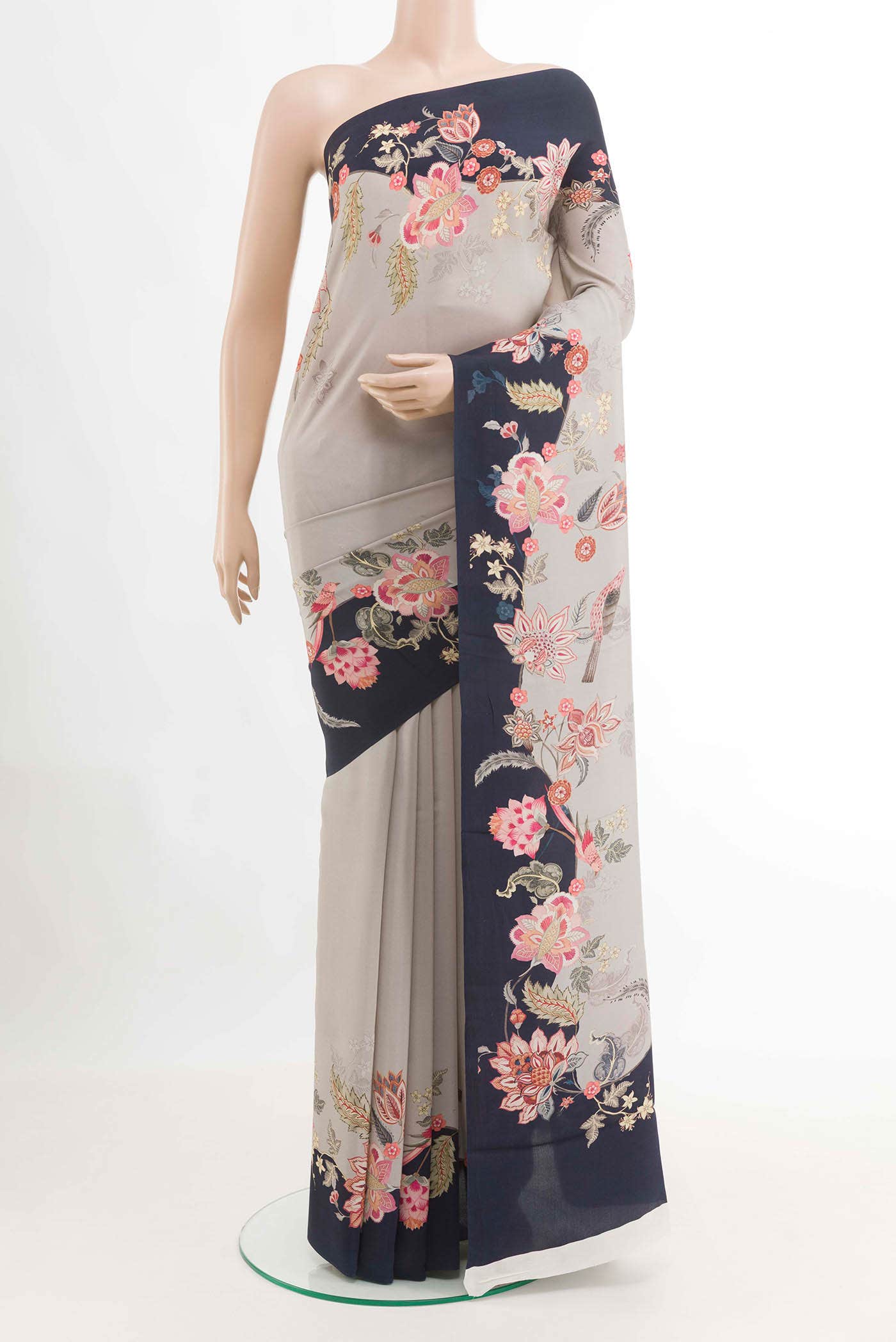 Beige Mysore Crepe Saree