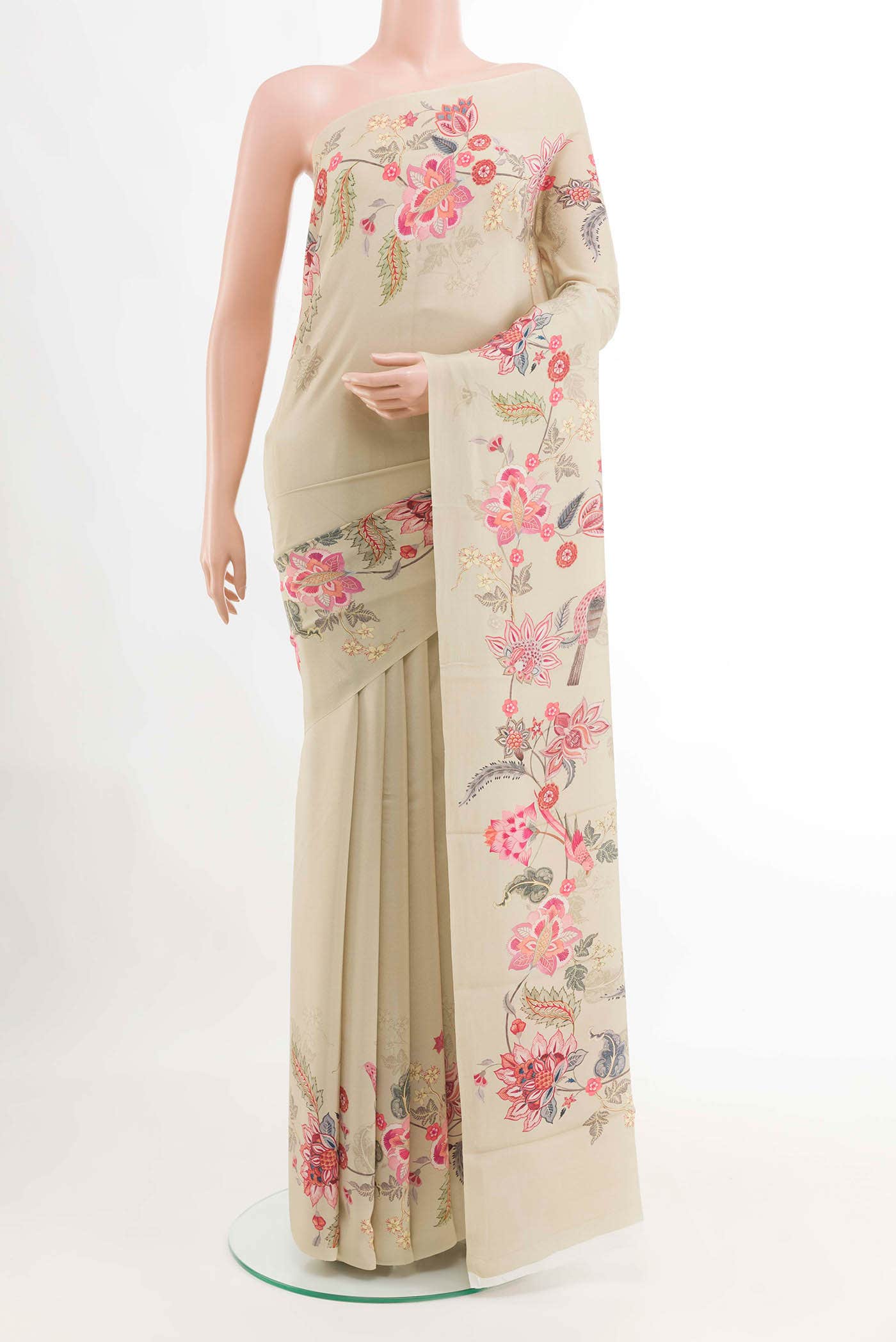 Beige Mysore Crepe Saree