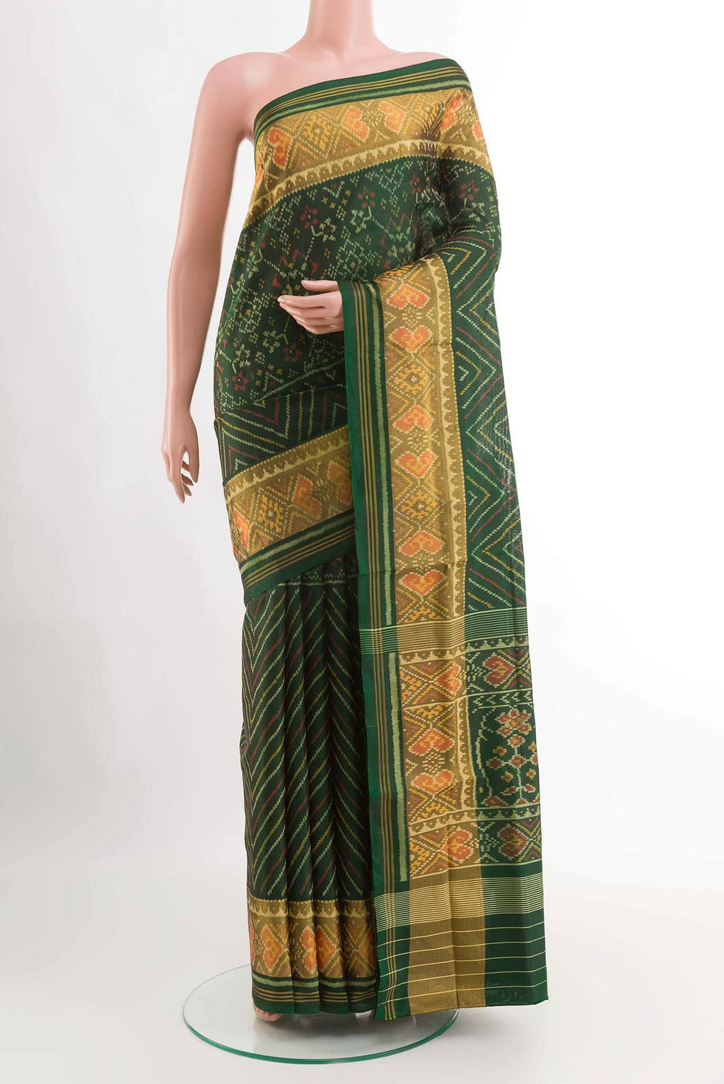 Bottle Green Rajkot Patola Silk Saree
