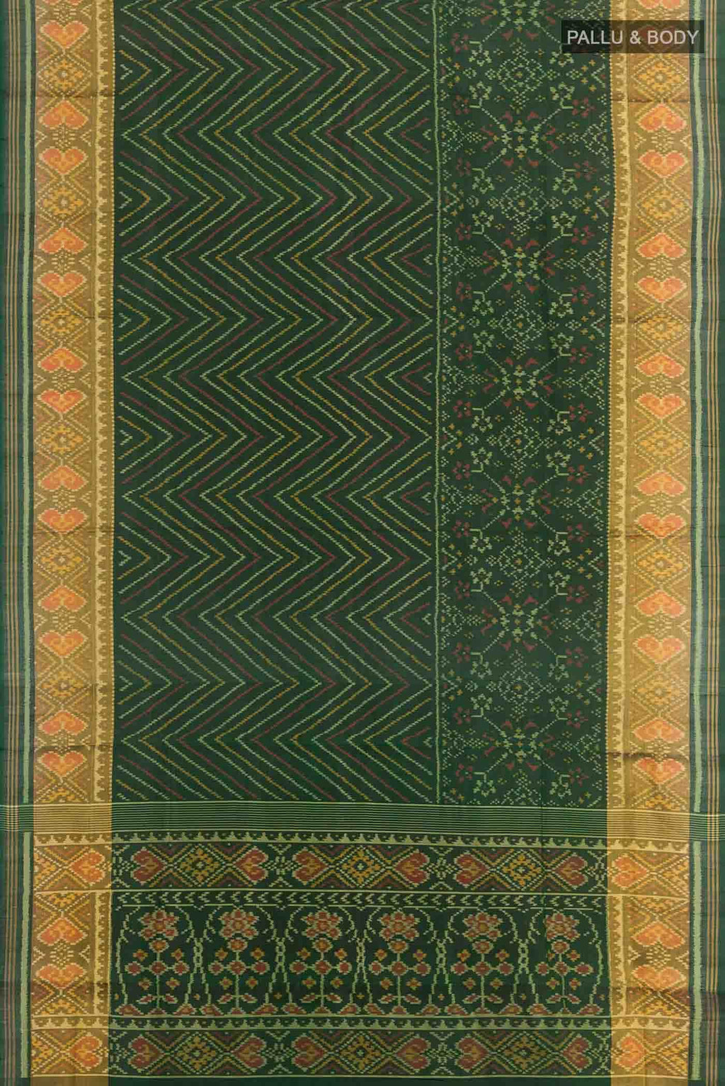 Bottle Green Rajkot Patola Silk Saree