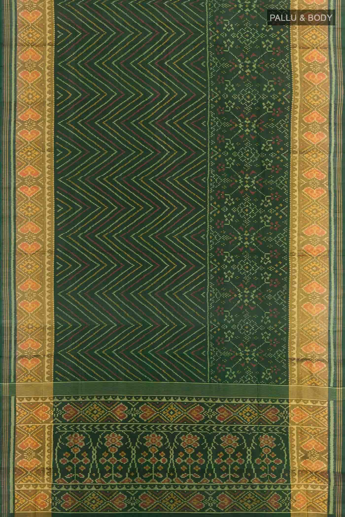 Bottle Green Rajkot Patola Silk Saree
