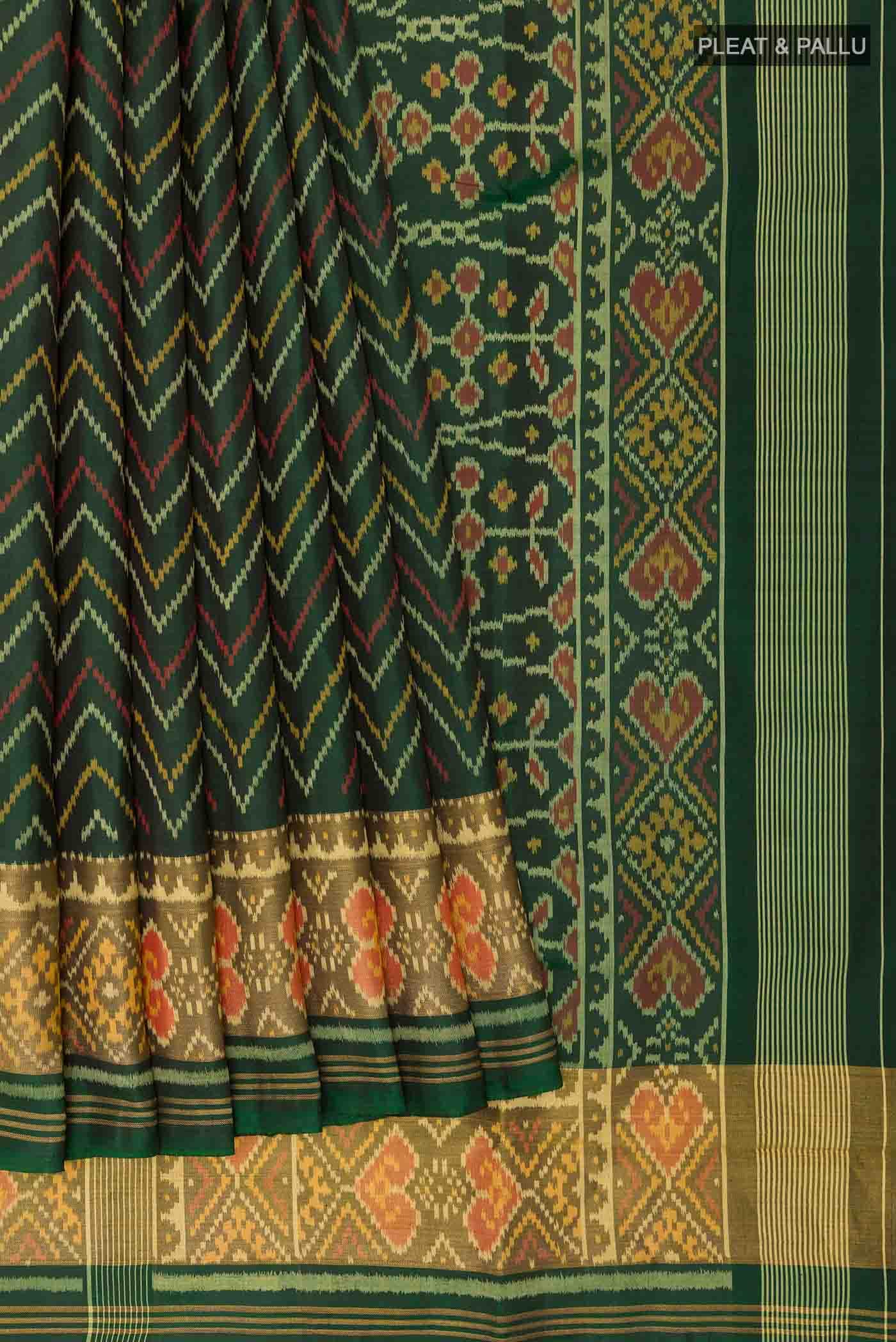 Bottle Green Rajkot Patola Silk Saree