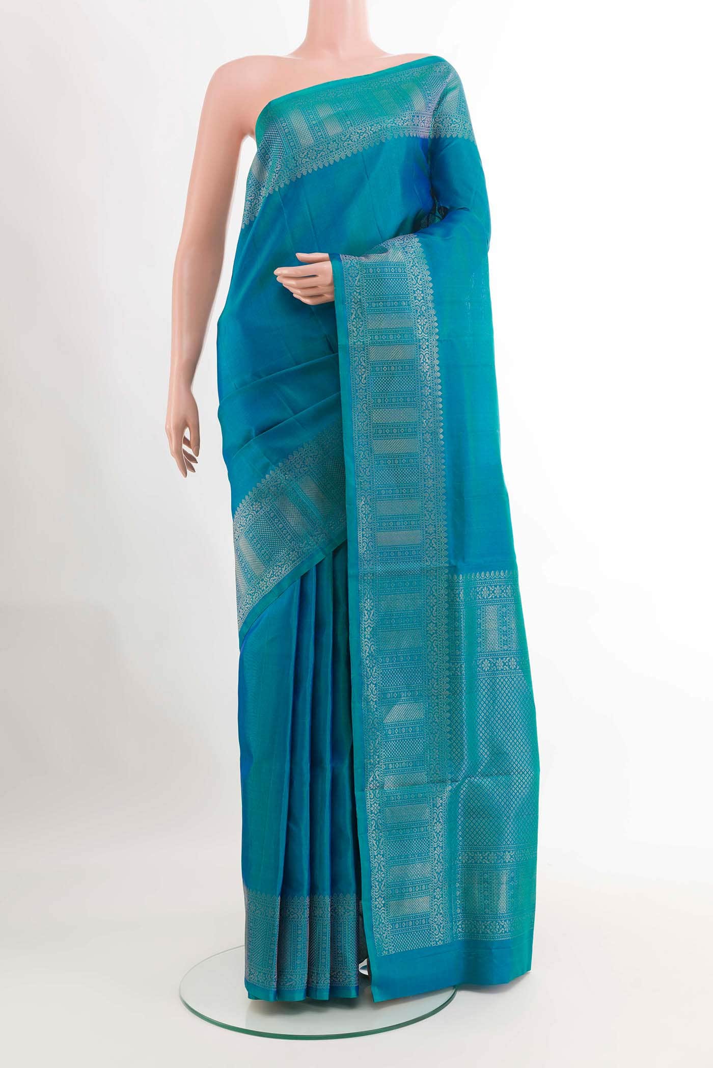 Peacock Blue Dual Tone Soft Silk Saree