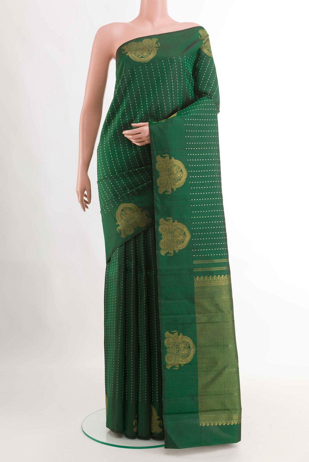 Bottle Green Kanchipuram Silk Saree