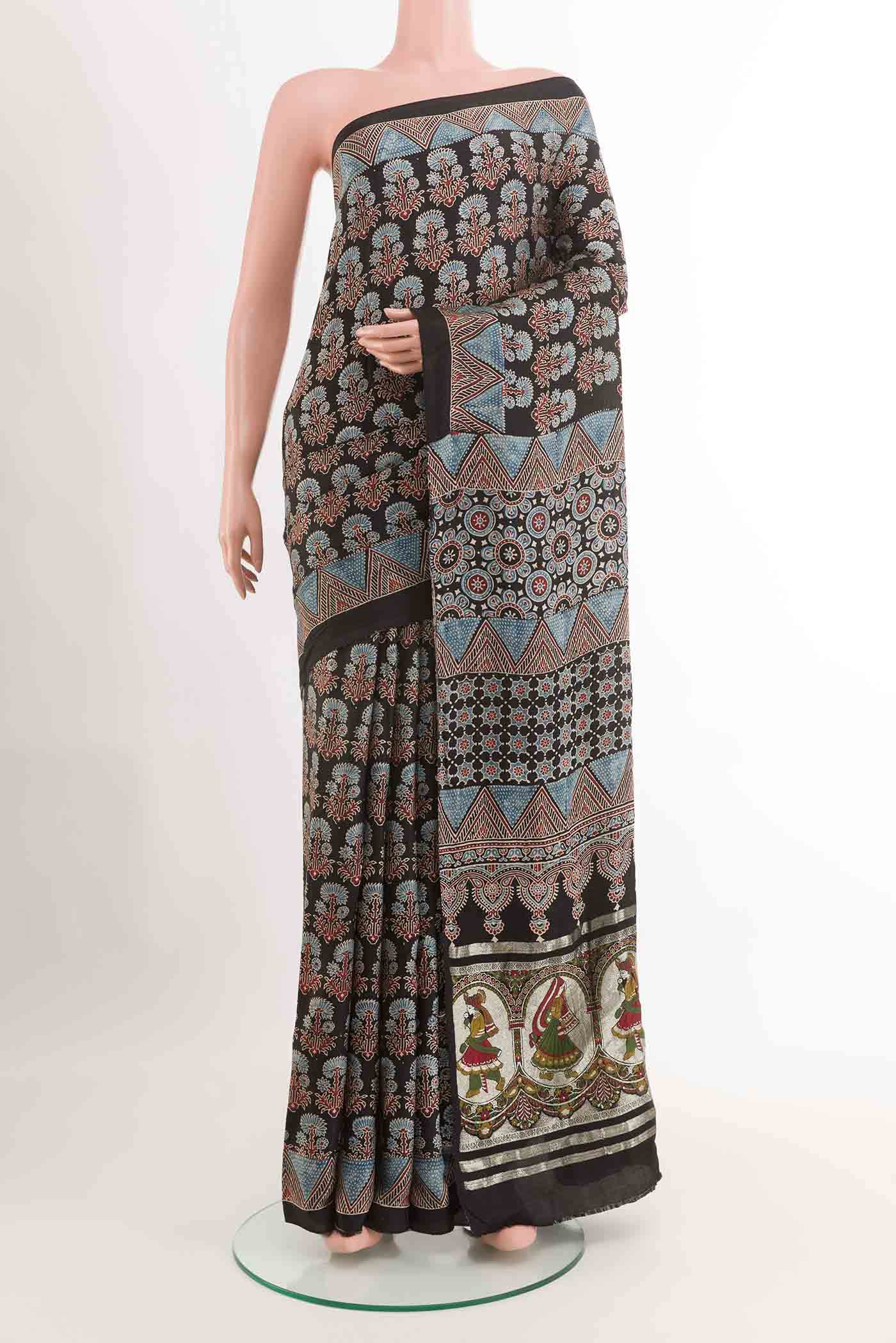 Black Printed Silk Saree