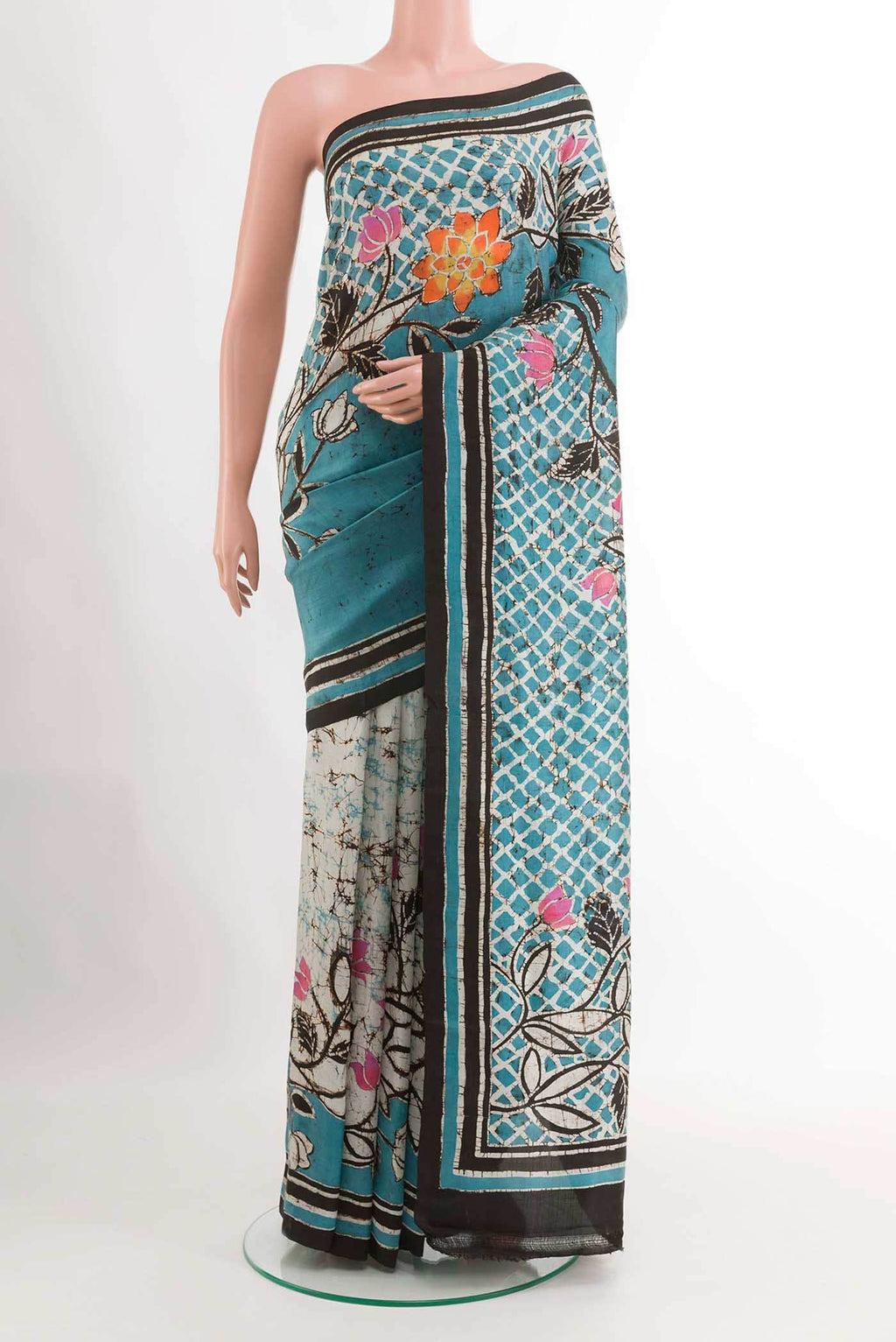Blue Printed Silk Saree