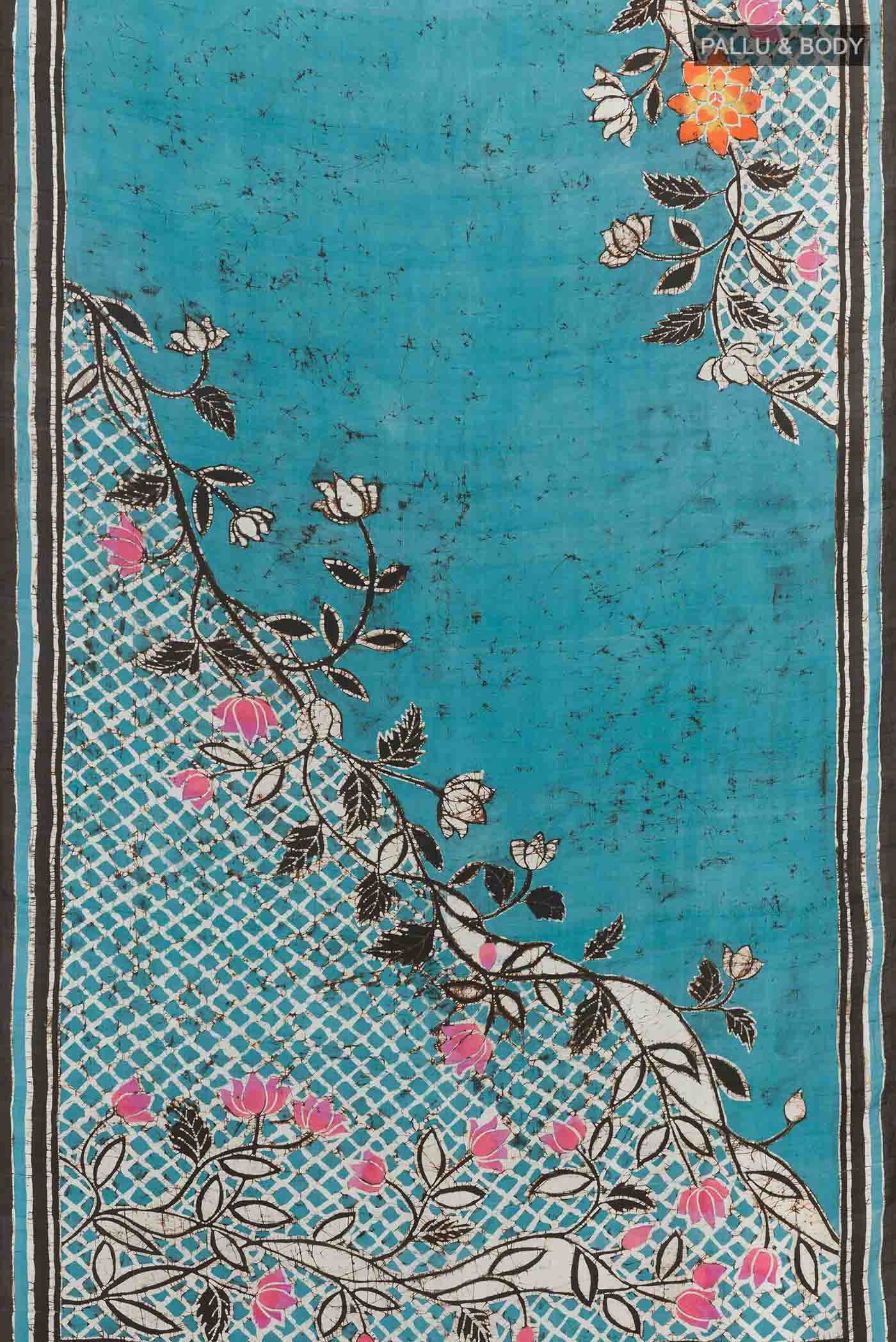 Blue Printed Silk Saree