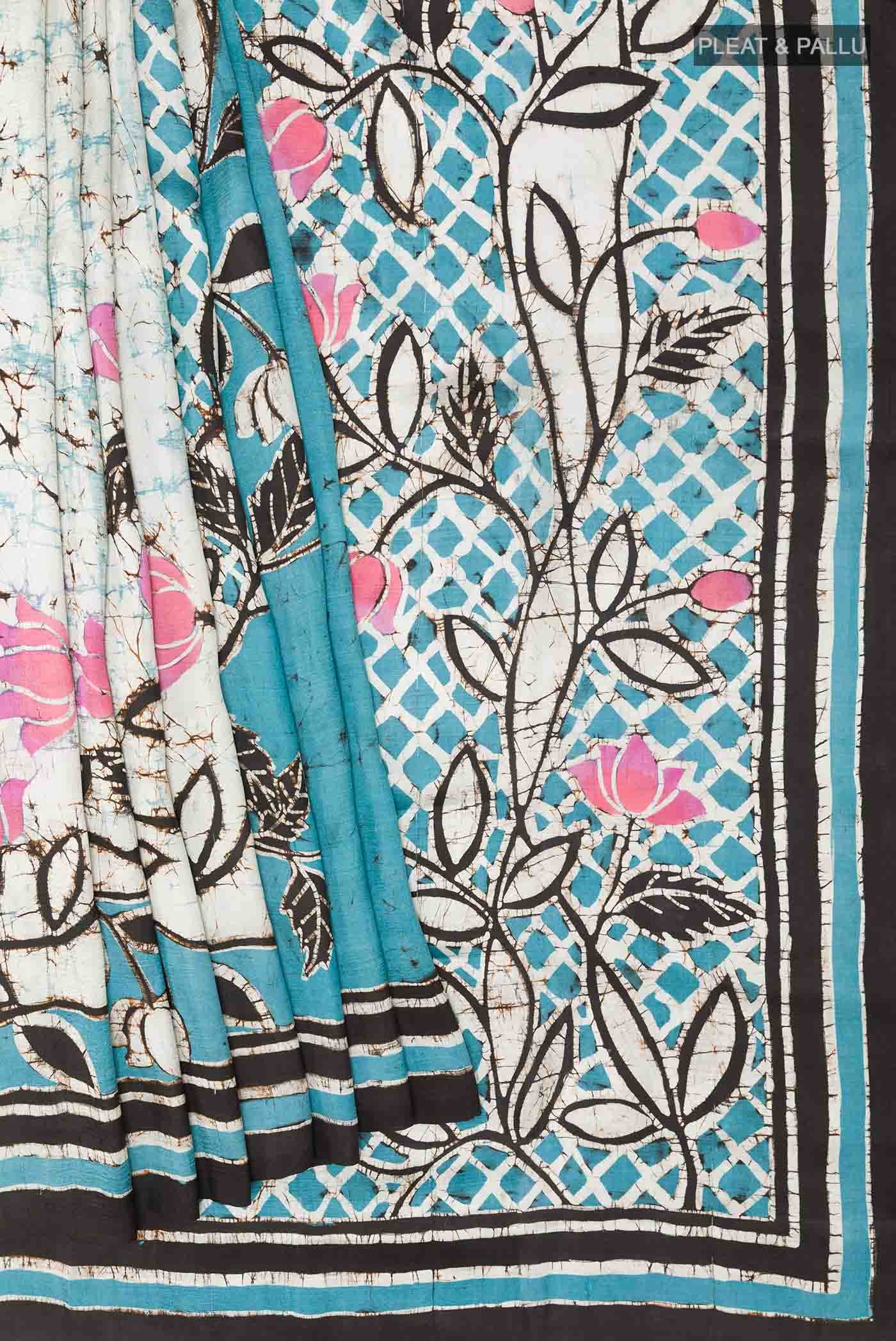 Blue Printed Silk Saree