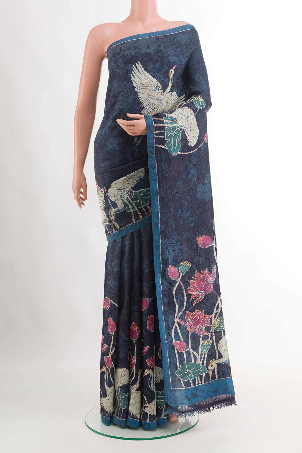 Blue Printed Silk Saree