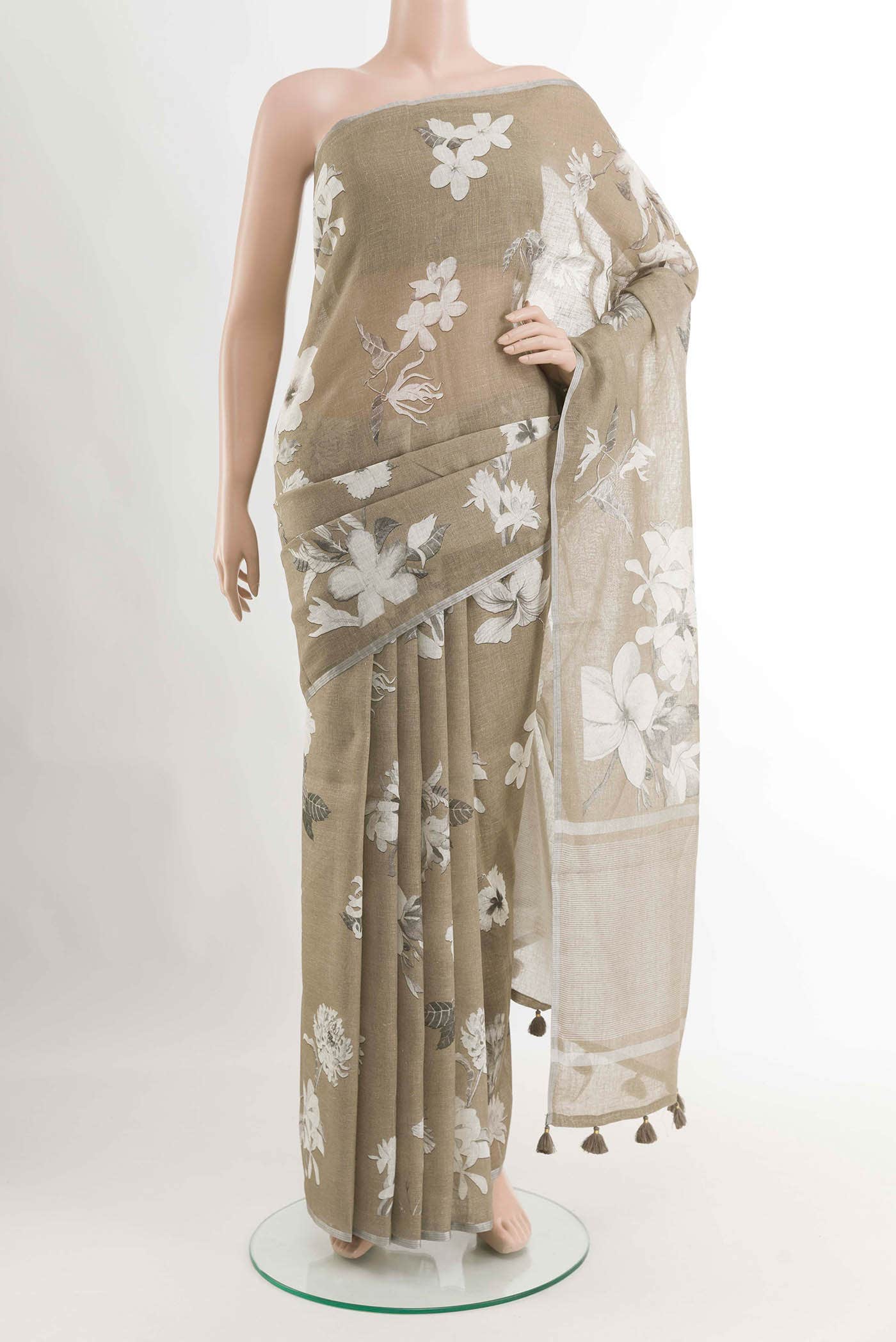 Beige Blended Linen Cotton Saree