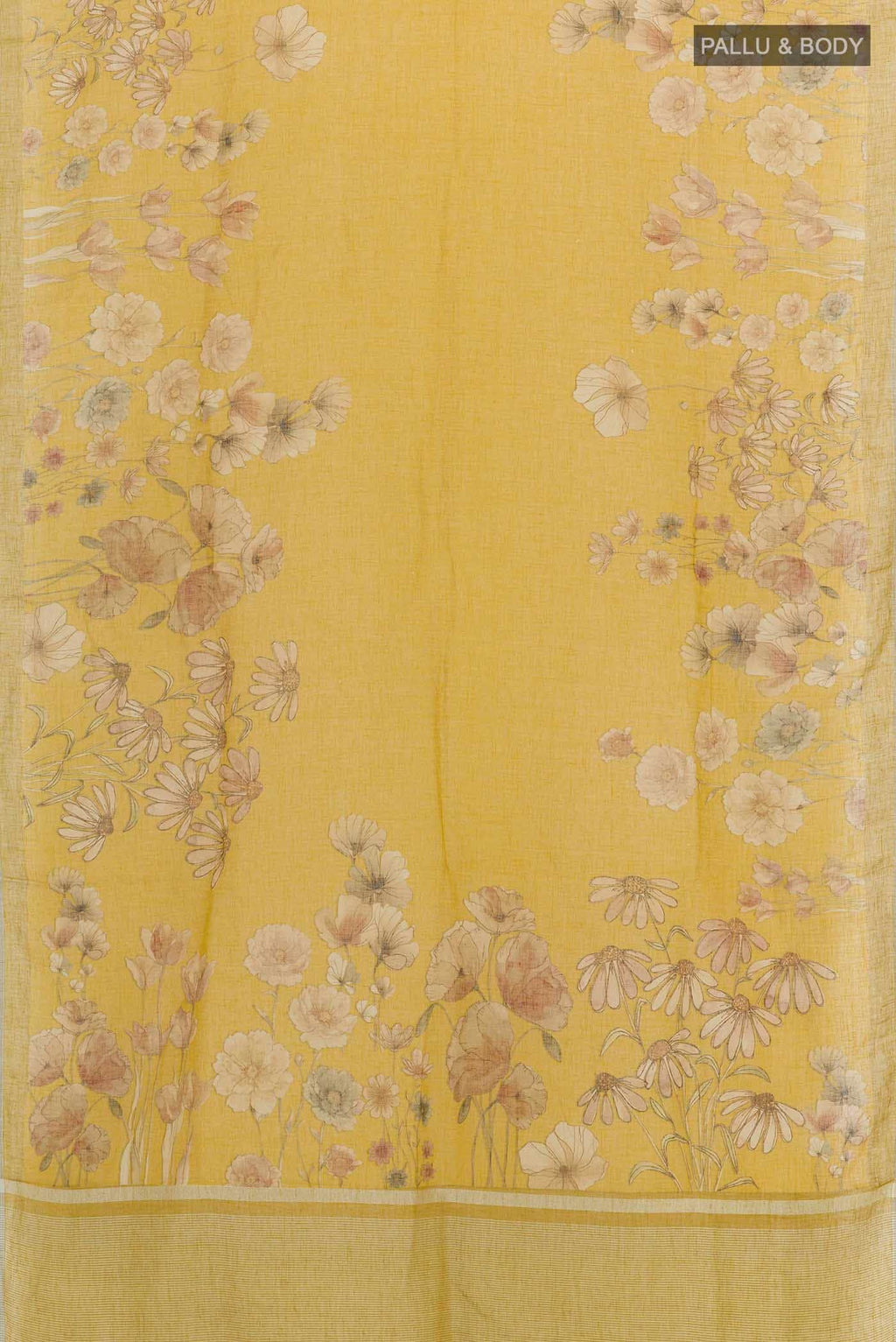 Yellow Blended Linen Cotton Saree