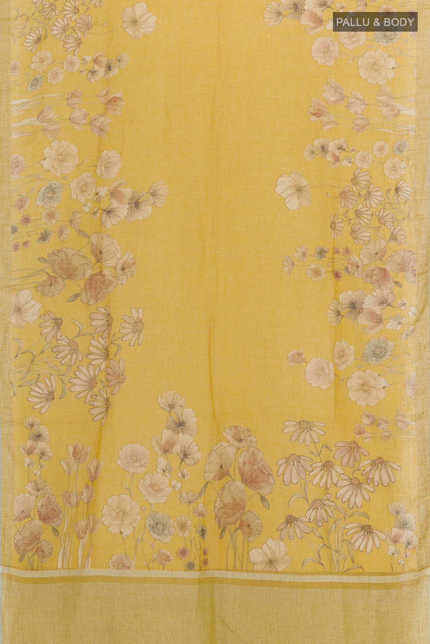 Yellow Blended Linen Cotton Saree