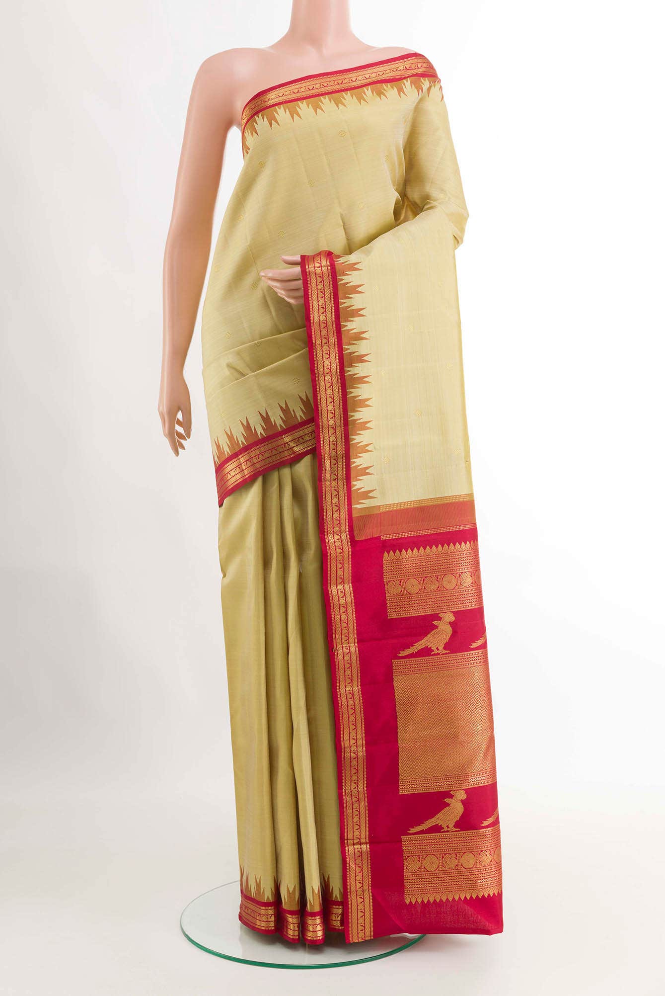 Beige Kanchipuram Silk Saree