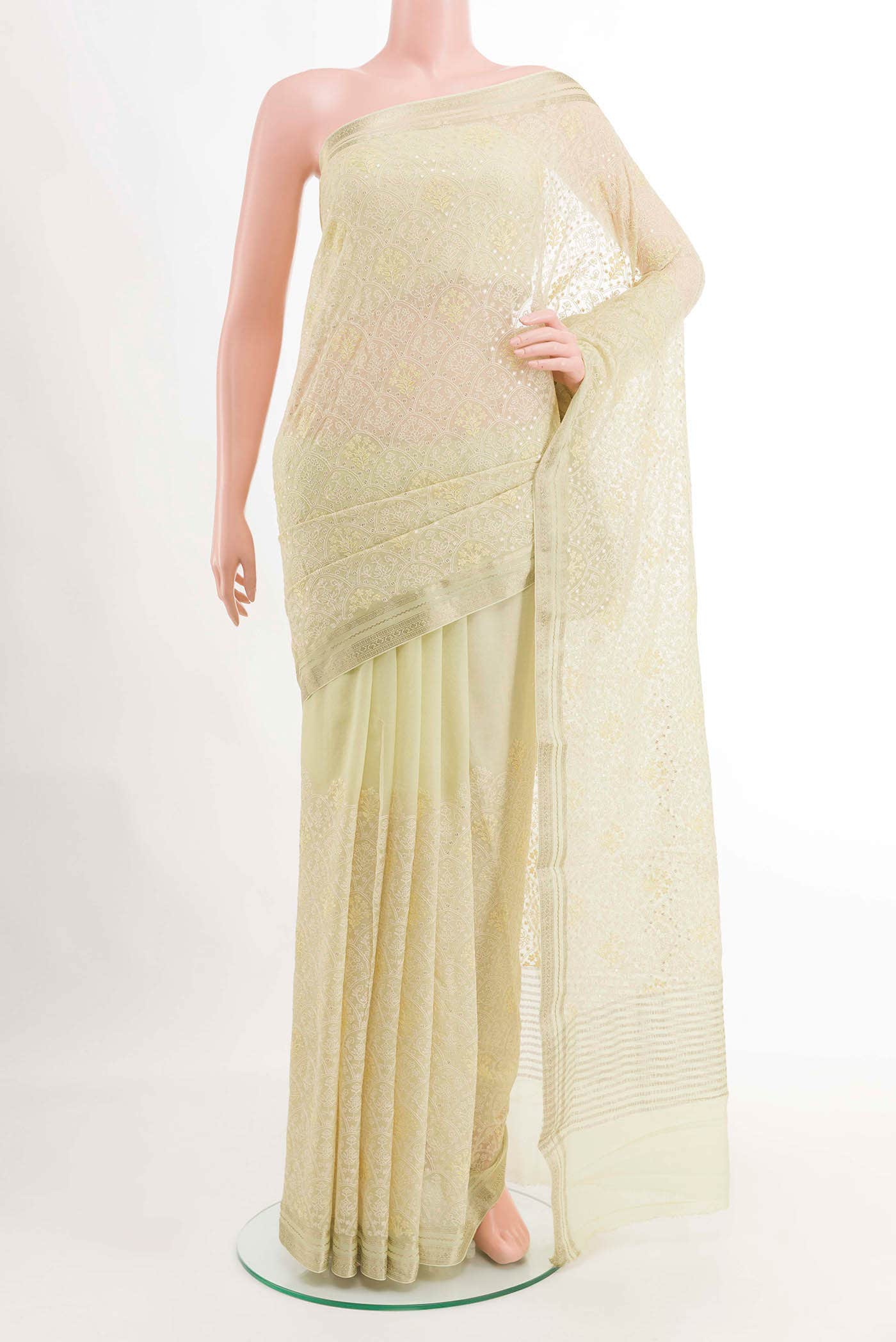Cream Mysore Chiffon Saree