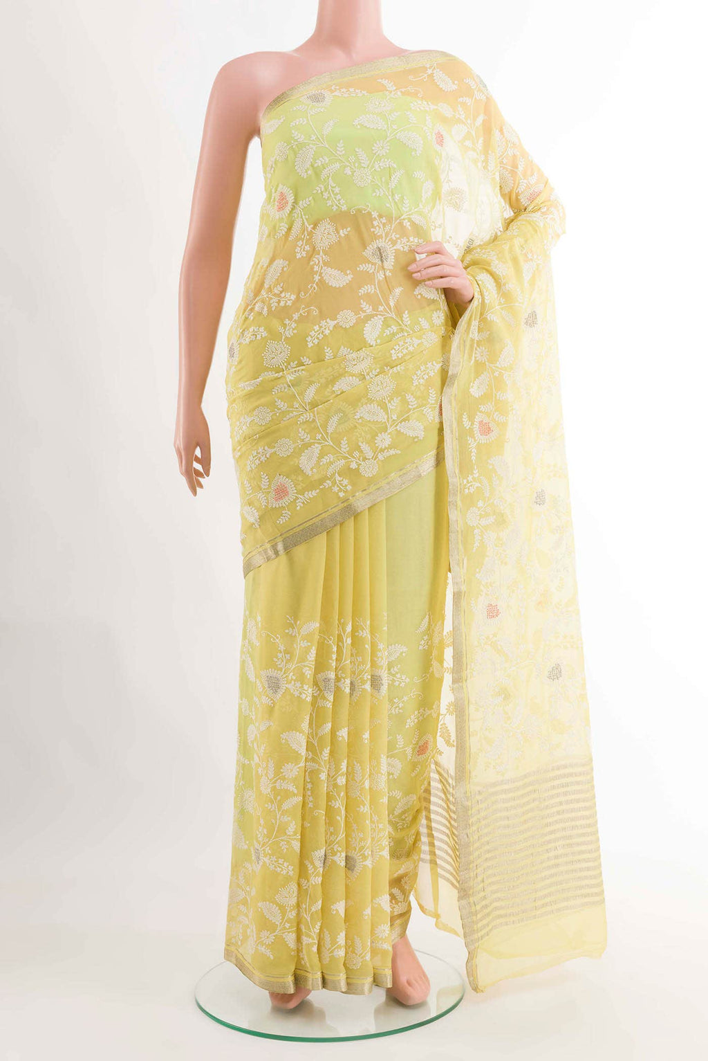 Yellow Mysore Chiffon Saree