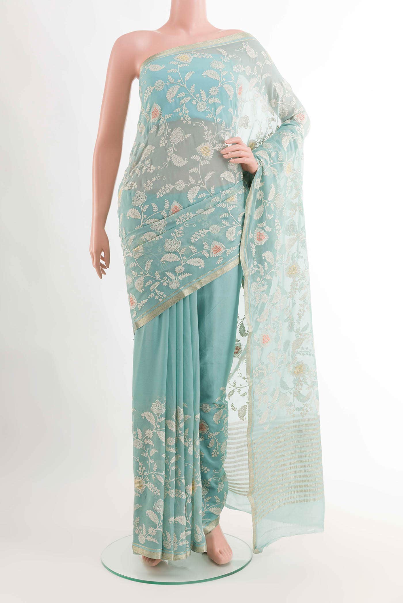 Blue Mysore Chiffon Saree