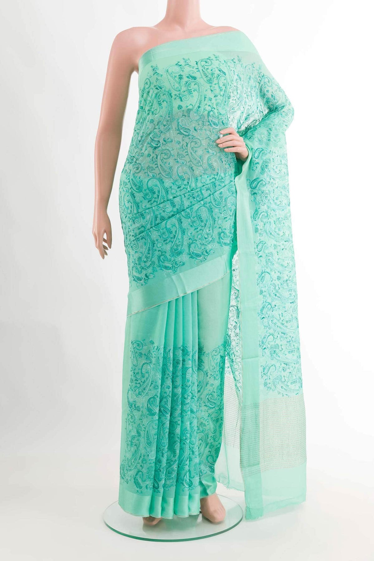 Turquoise Mysore Chiffon Saree