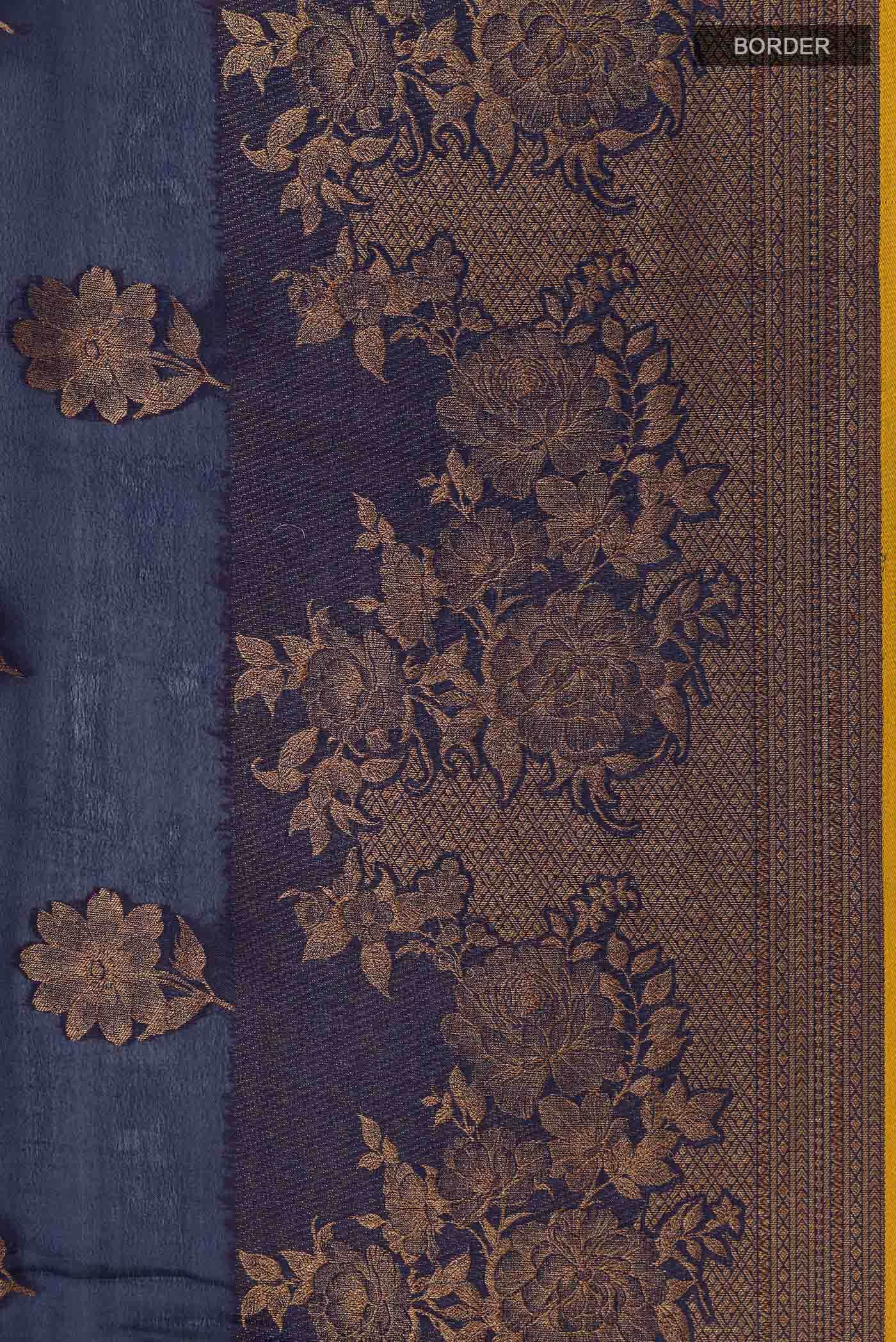 Navy Blue Mysore Crepe Saree