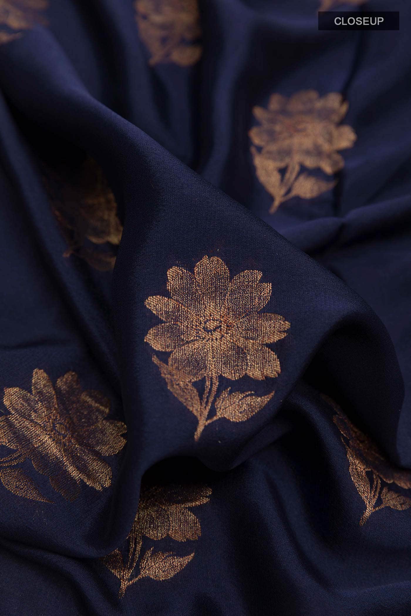 Navy Blue Mysore Crepe Saree