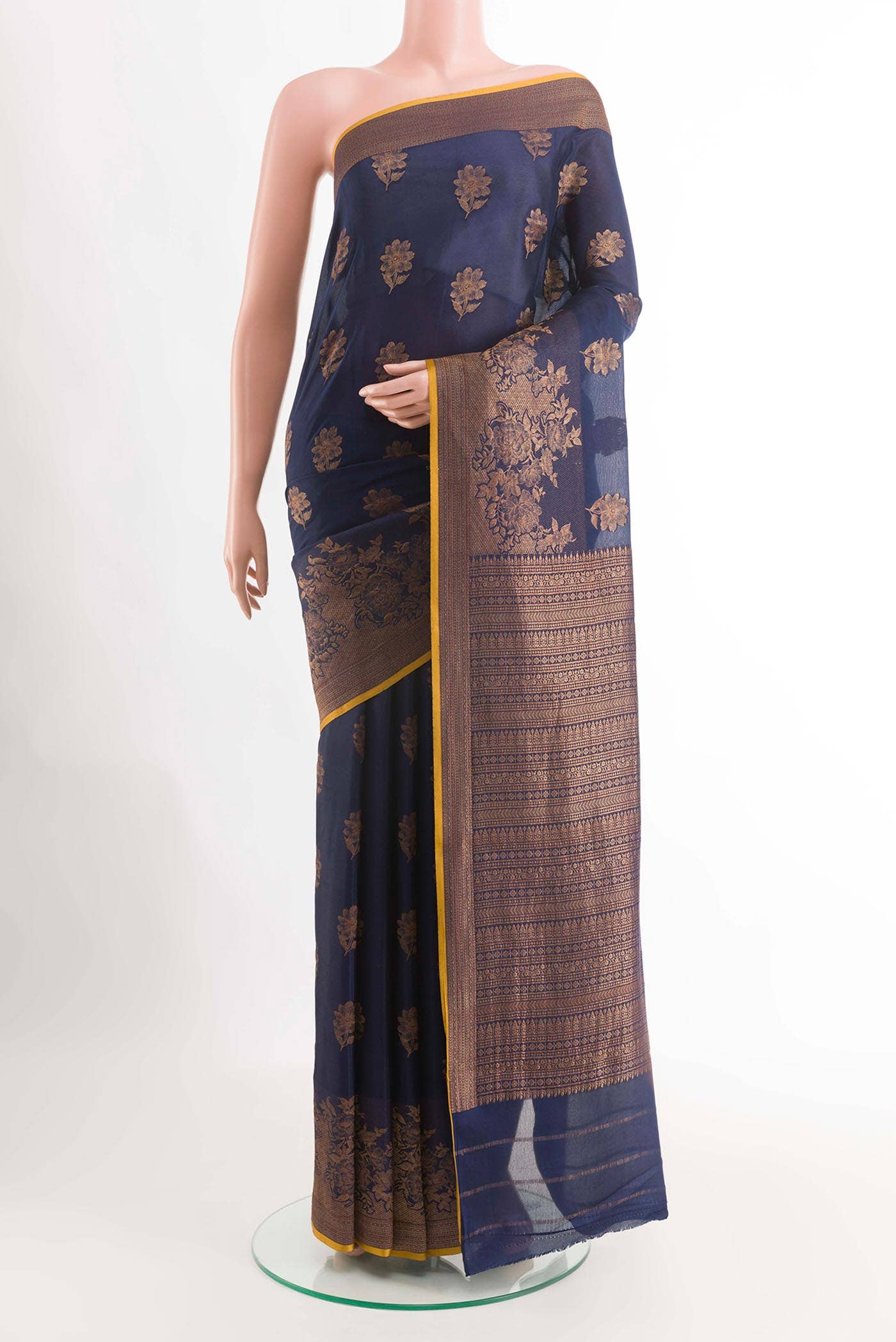 Navy Blue Mysore Crepe Saree
