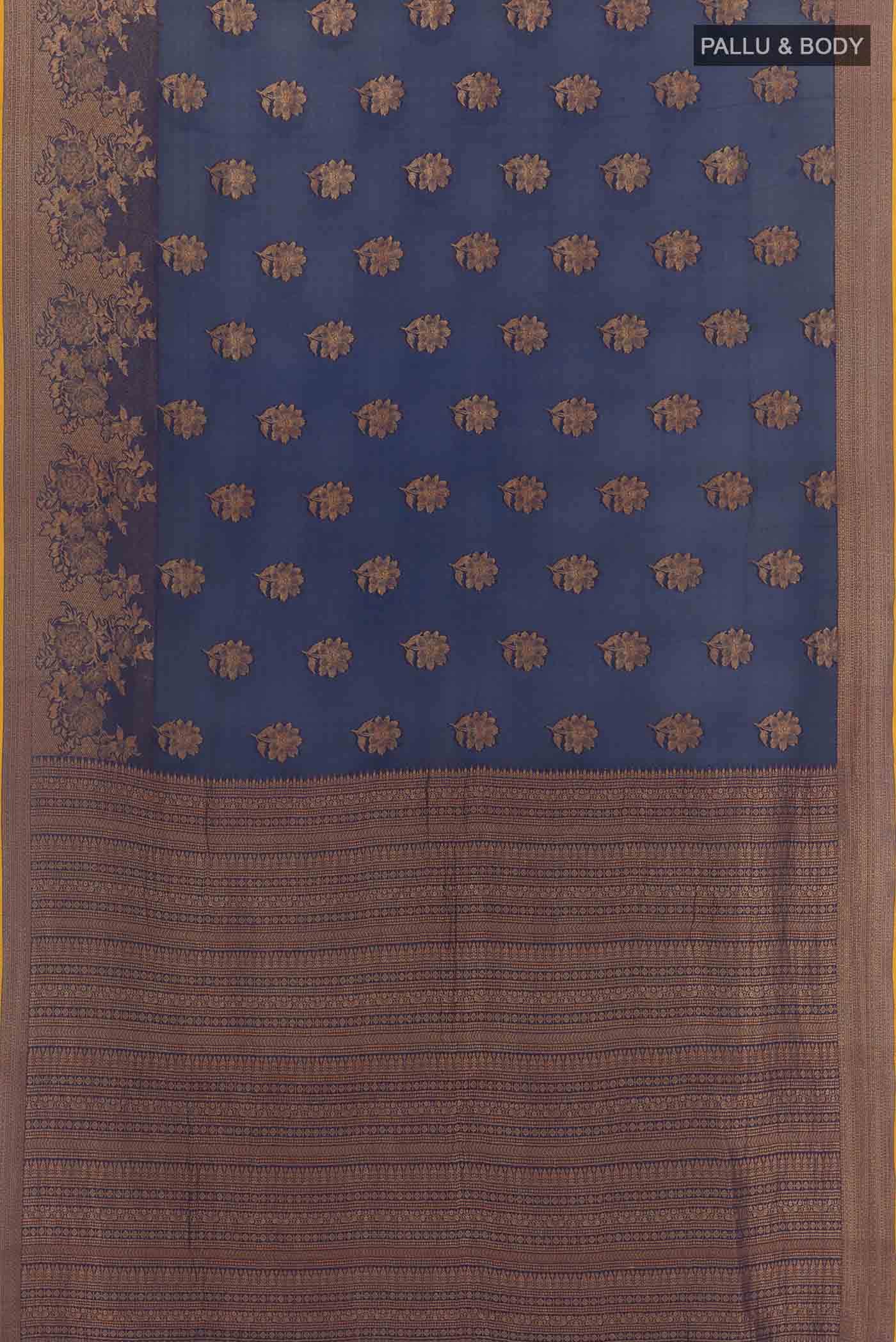 Navy Blue Mysore Crepe Saree