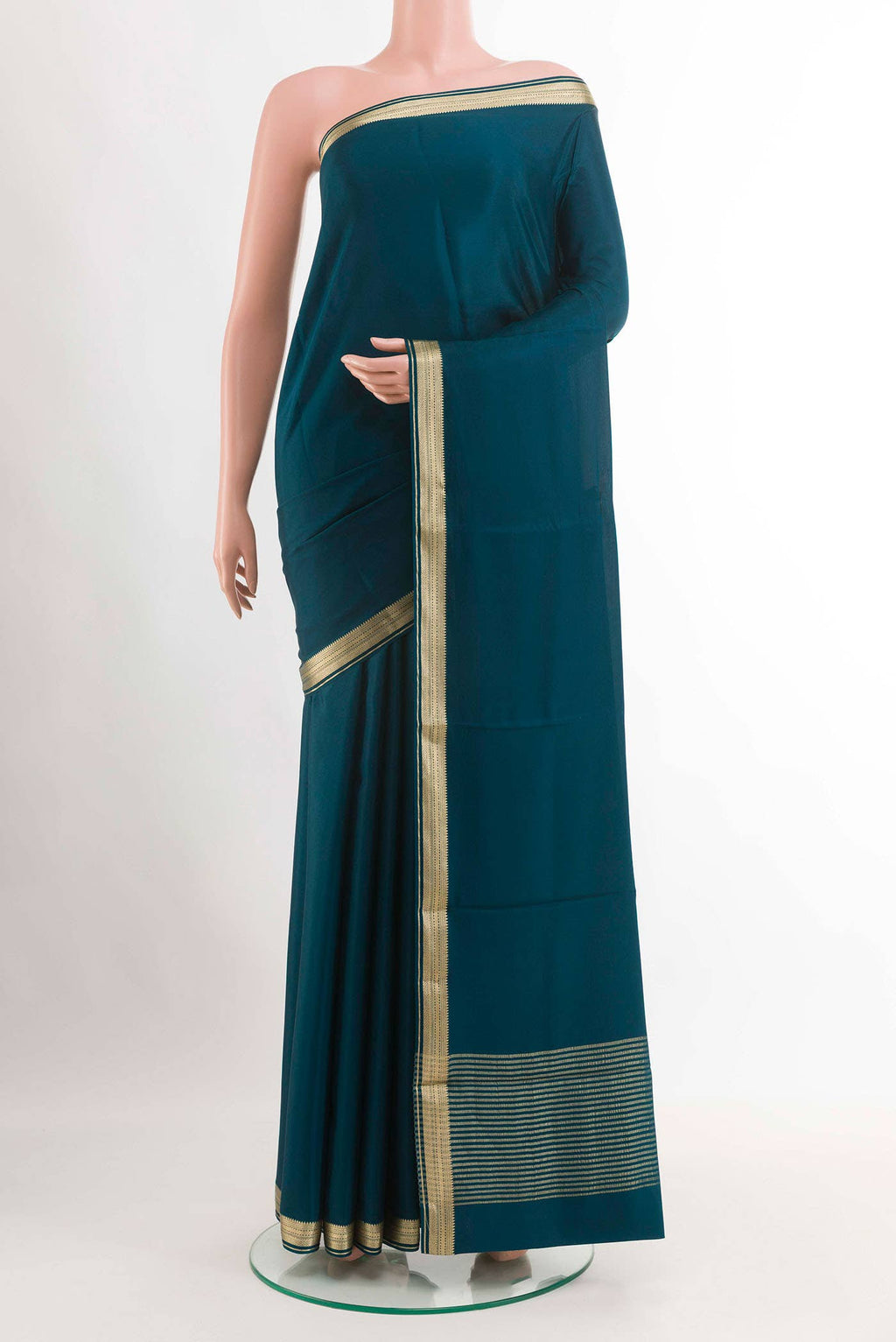 Peacock Blue Mysore Crepe Saree