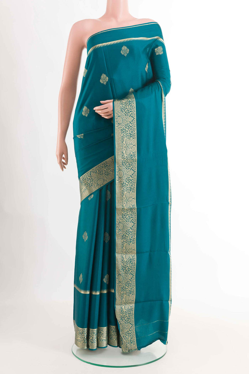 Peacock Blue Mysore Crepe Saree