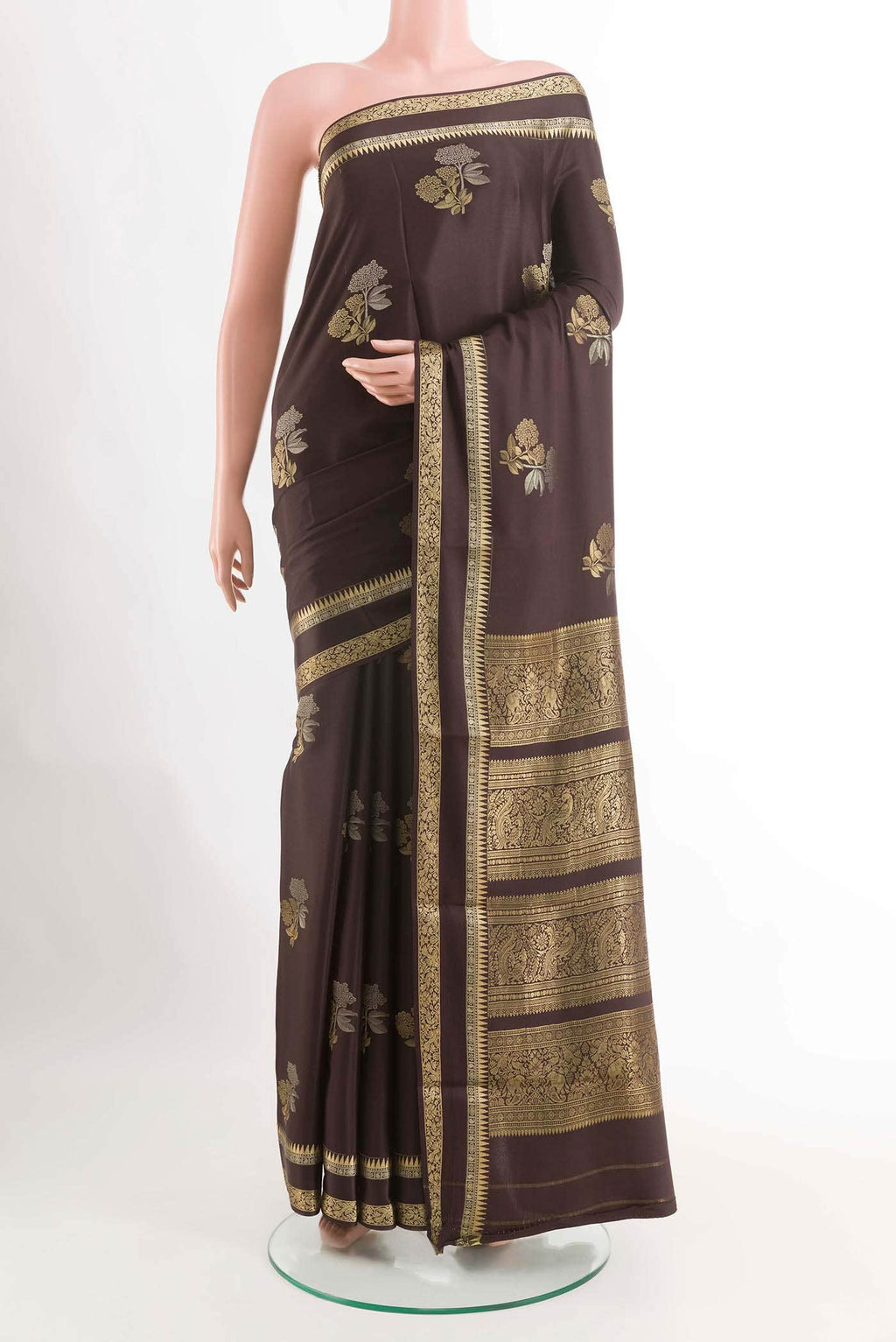 Brown Mysore Crepe Saree
