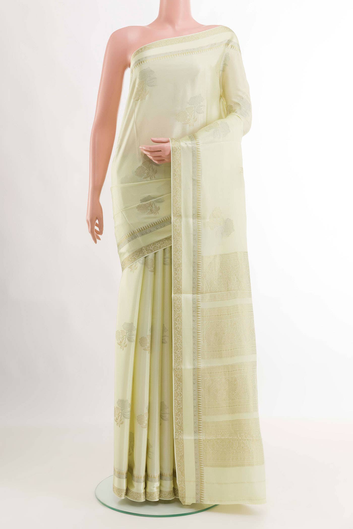 Pearl White Mysore Crepe Saree