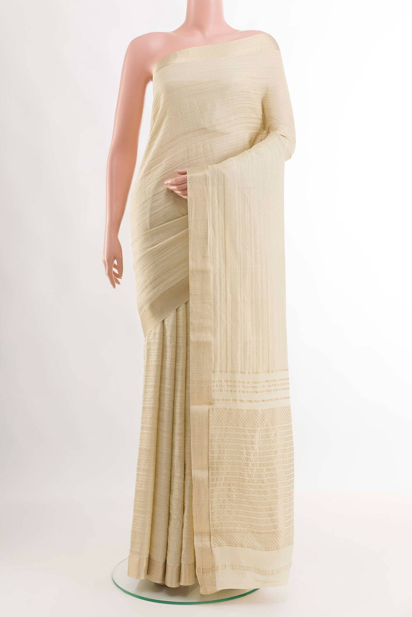 Pearl White Mysore Crepe Saree